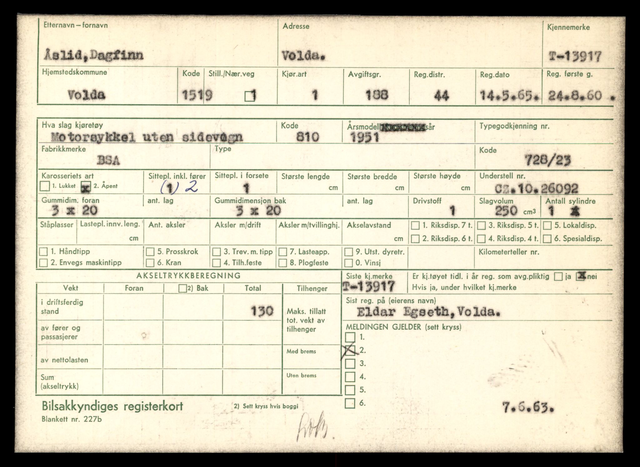 Møre og Romsdal vegkontor - Ålesund trafikkstasjon, AV/SAT-A-4099/F/Fe/L0042: Registreringskort for kjøretøy T 13906 - T 14079, 1927-1998, s. 144