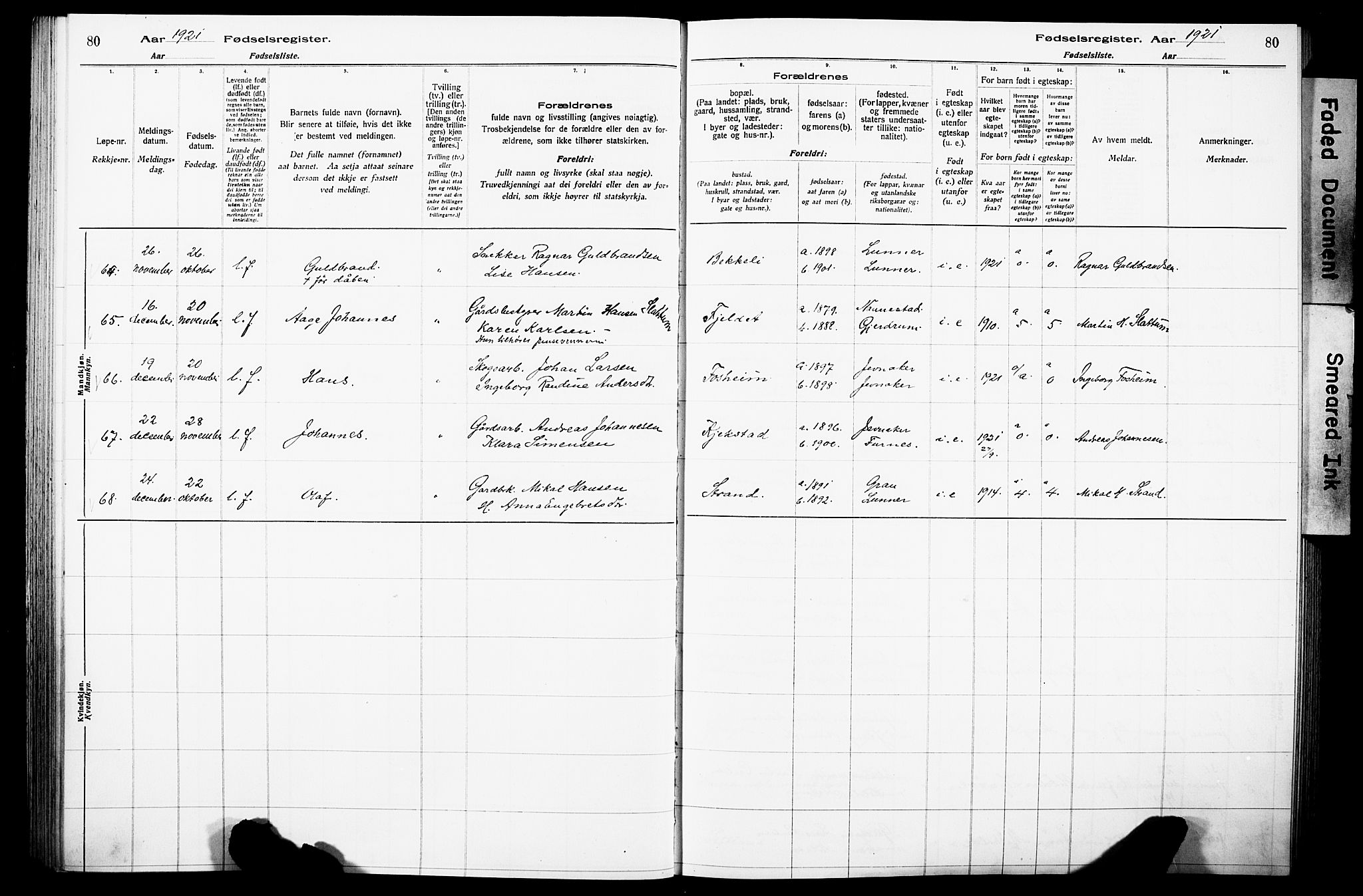 Lunner prestekontor, SAH/PREST-118/I/Id/L0001: Fødselsregister nr. 1, 1916-1932, s. 80