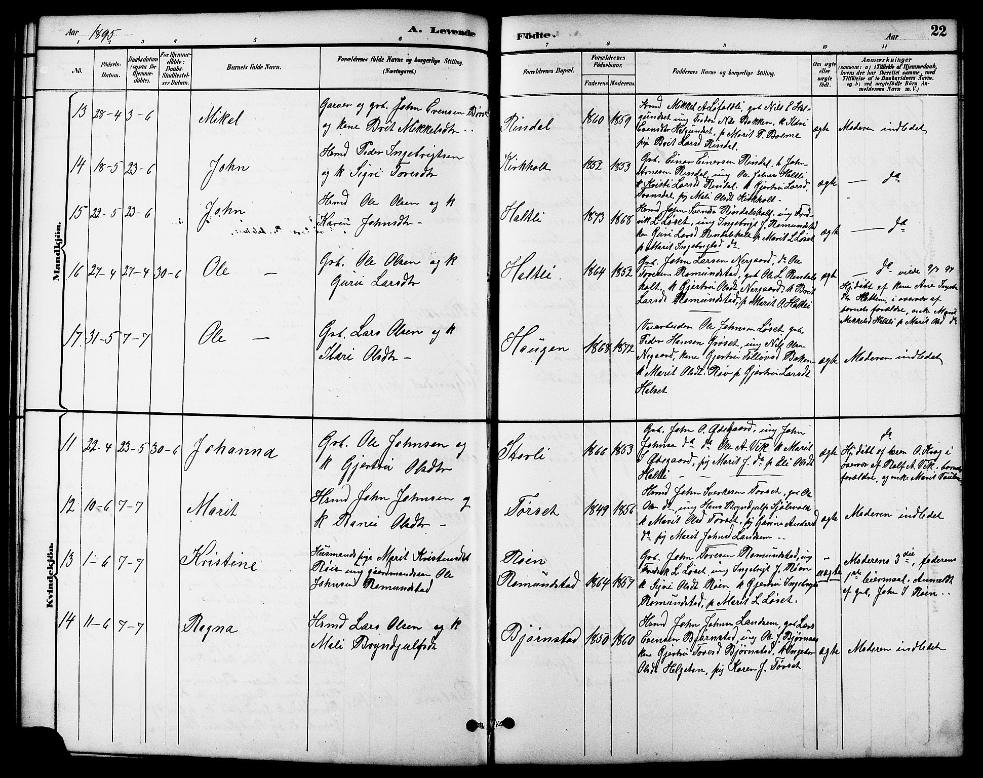 Ministerialprotokoller, klokkerbøker og fødselsregistre - Møre og Romsdal, SAT/A-1454/598/L1078: Klokkerbok nr. 598C03, 1892-1909, s. 22