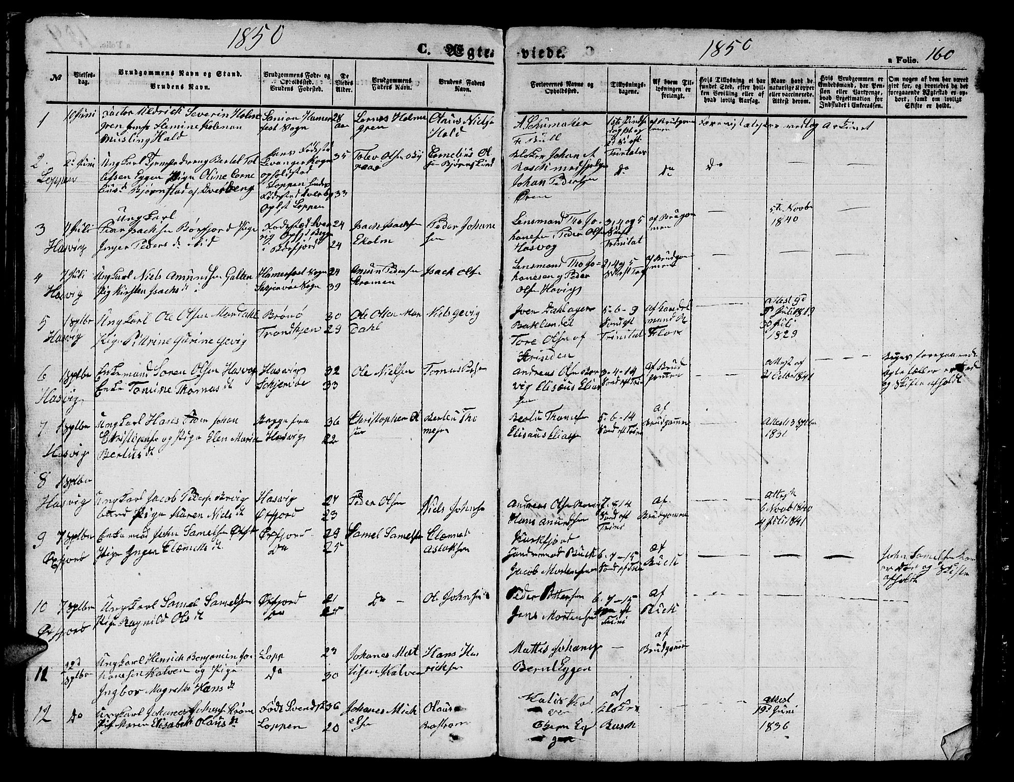 Loppa sokneprestkontor, AV/SATØ-S-1339/H/Hb/L0002klokker: Klokkerbok nr. 2, 1850-1880, s. 160