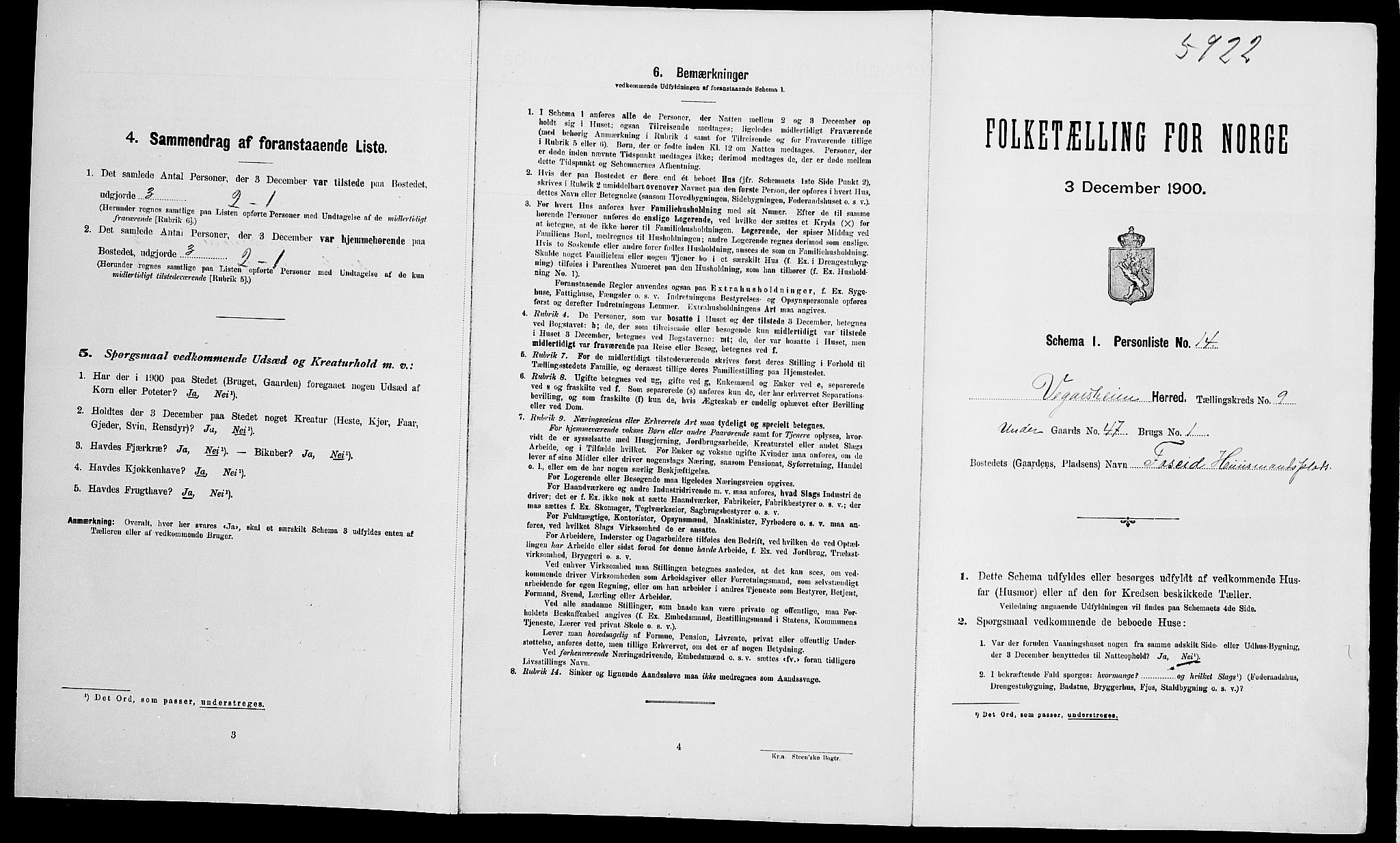 SAK, Folketelling 1900 for 0912 Vegårshei herred, 1900, s. 500