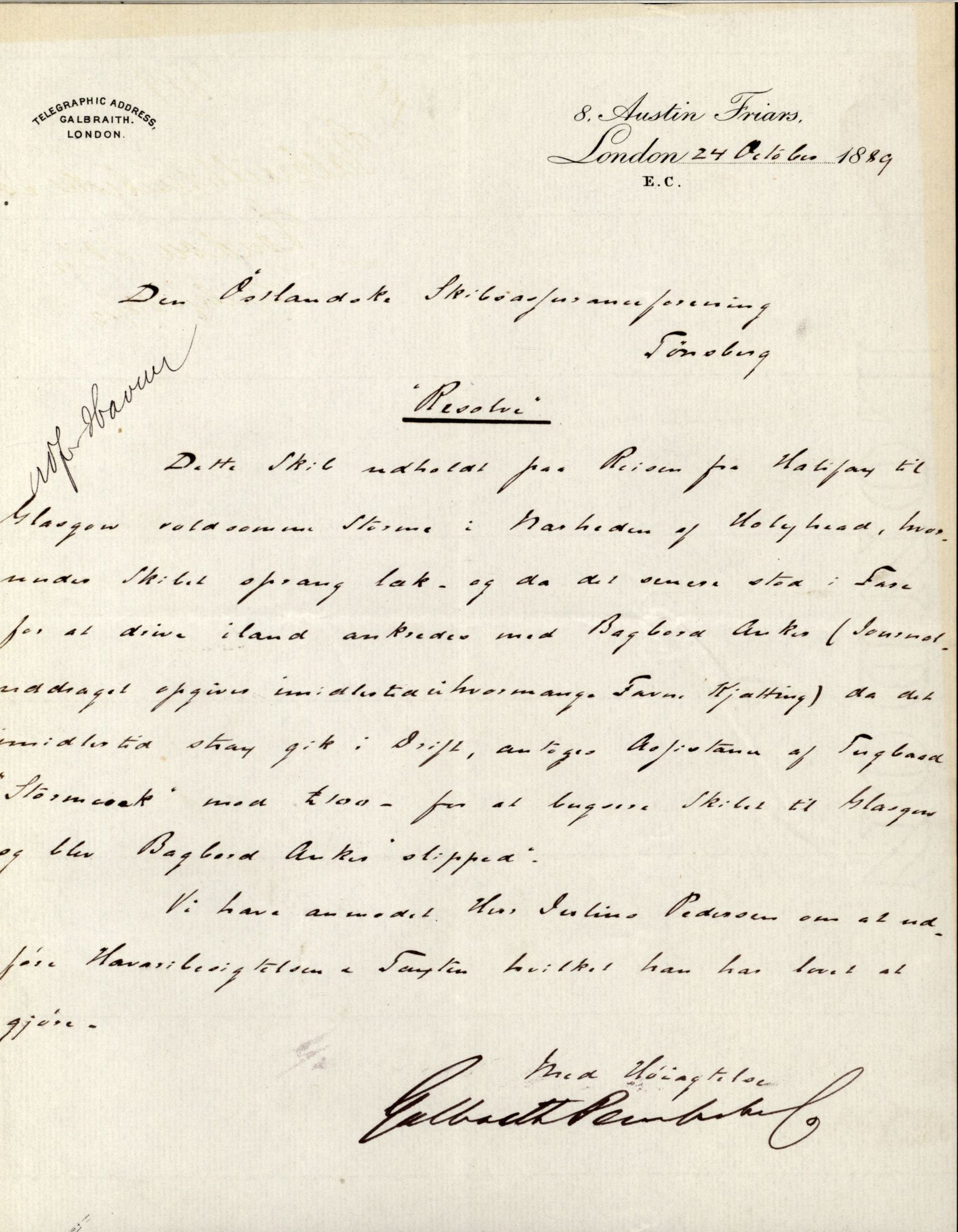 Pa 63 - Østlandske skibsassuranceforening, VEMU/A-1079/G/Ga/L0022/0002: Havaridokumenter / Resolve, Ragnhild, Respit, Rothesay, Skjold, 1888, s. 4