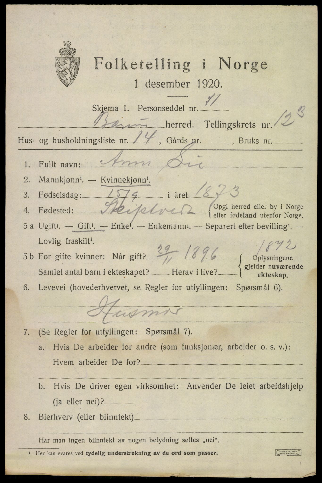 SAO, Folketelling 1920 for 0219 Bærum herred, 1920, s. 27608
