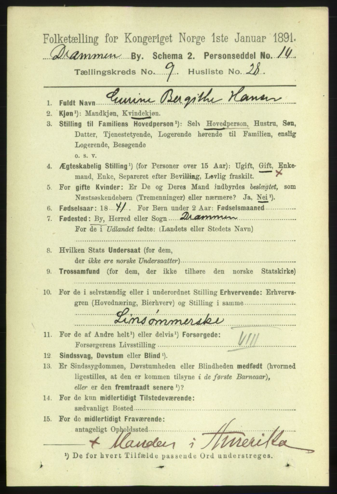 RA, Folketelling 1891 for 0602 Drammen kjøpstad, 1891, s. 7748