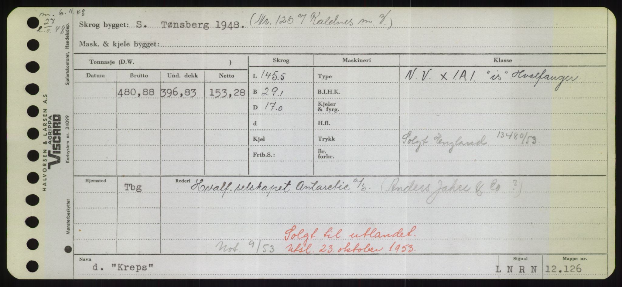 Sjøfartsdirektoratet med forløpere, Skipsmålingen, RA/S-1627/H/Hd/L0021: Fartøy, Kor-Kår, s. 149