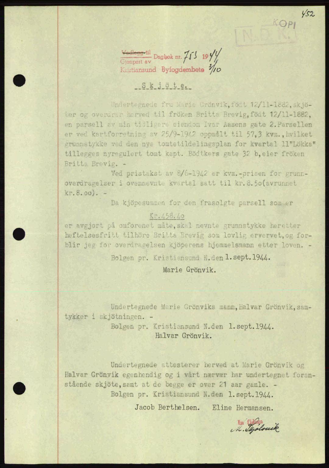 Kristiansund byfogd, AV/SAT-A-4587/A/27: Pantebok nr. 34, 1941-1945, Dagboknr: 753/1944