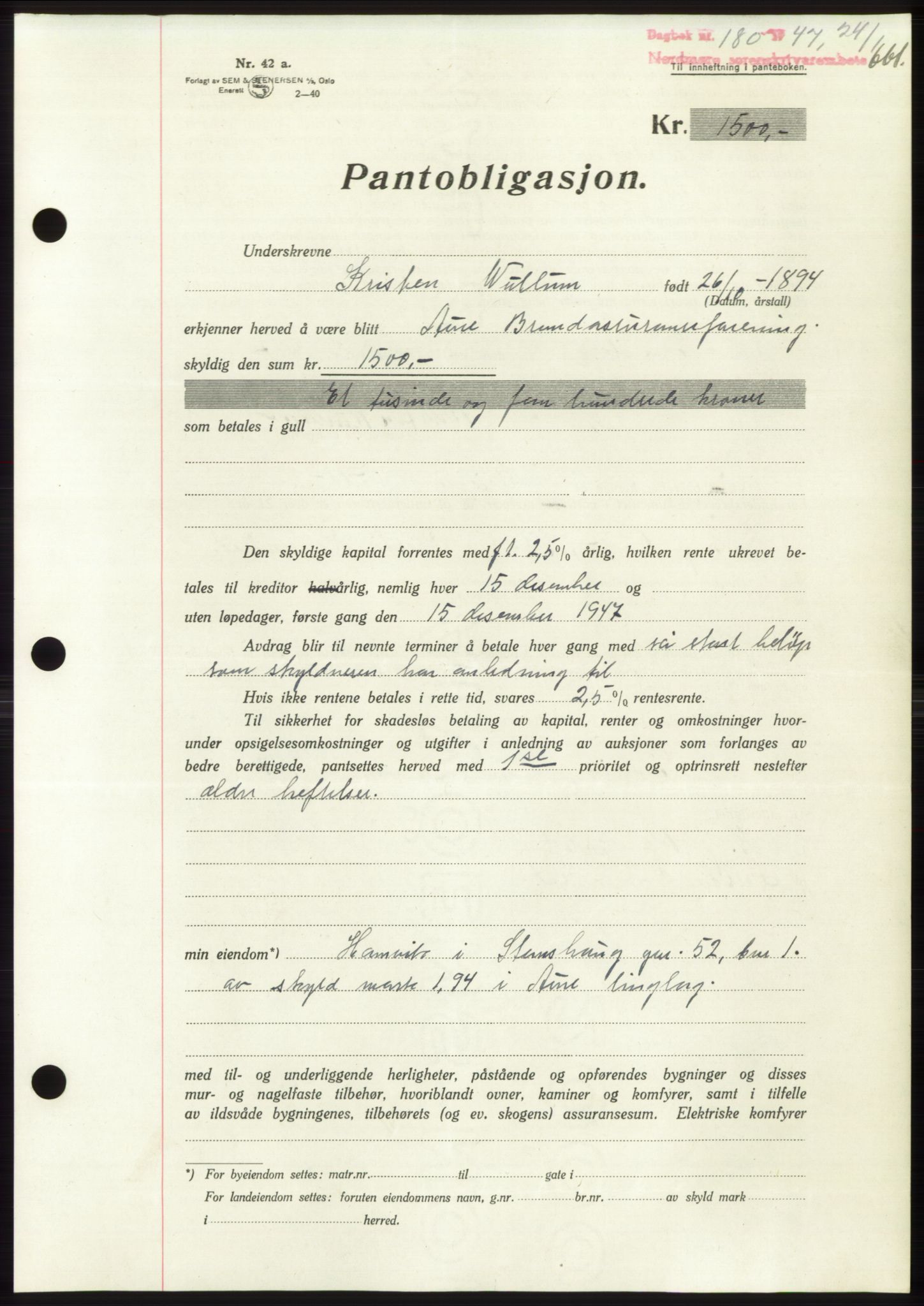 Nordmøre sorenskriveri, SAT/A-4132/1/2/2Ca: Pantebok nr. B95, 1946-1947, Dagboknr: 180/1947