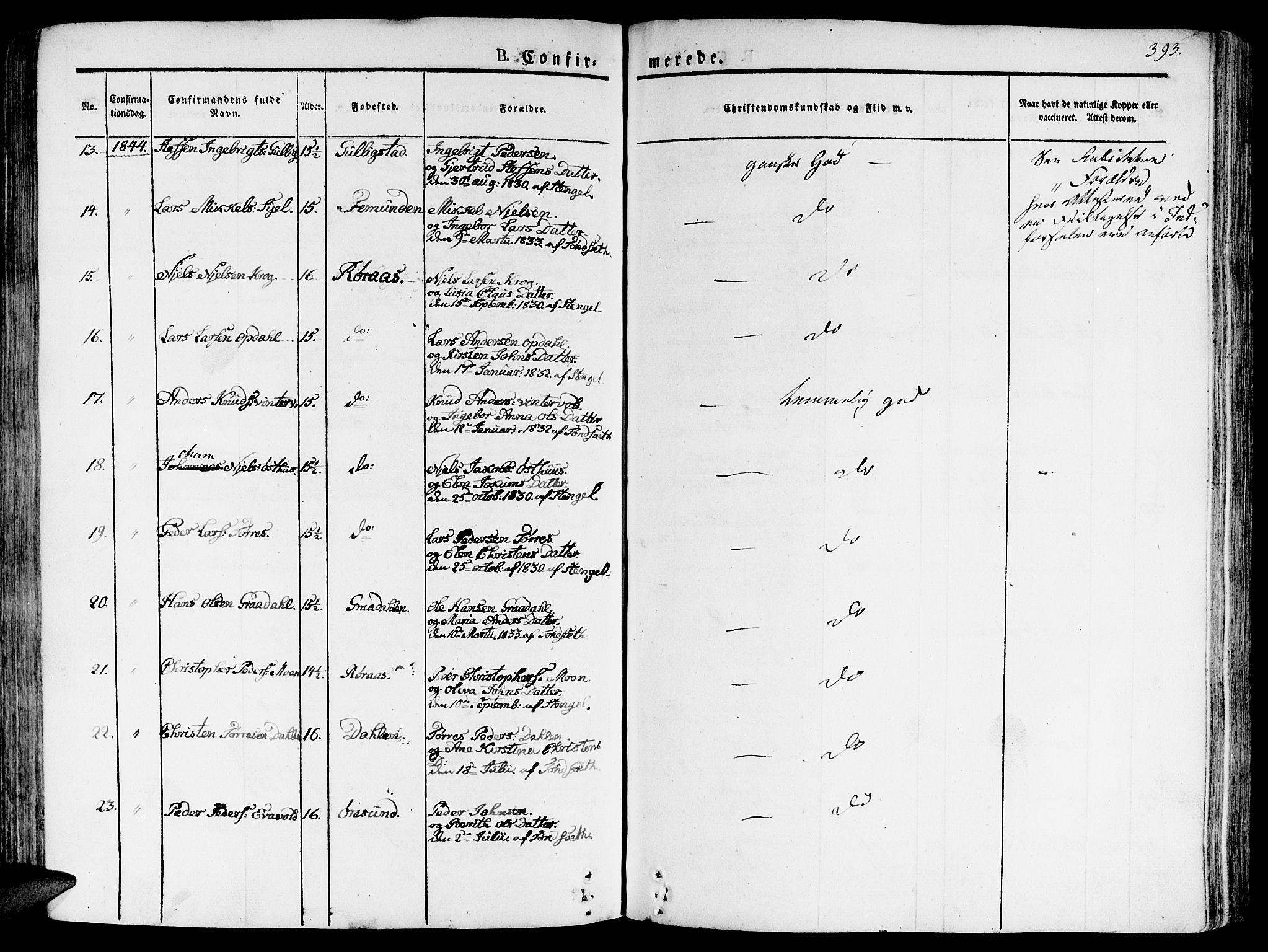 Ministerialprotokoller, klokkerbøker og fødselsregistre - Sør-Trøndelag, AV/SAT-A-1456/681/L0930: Ministerialbok nr. 681A08, 1829-1844, s. 393