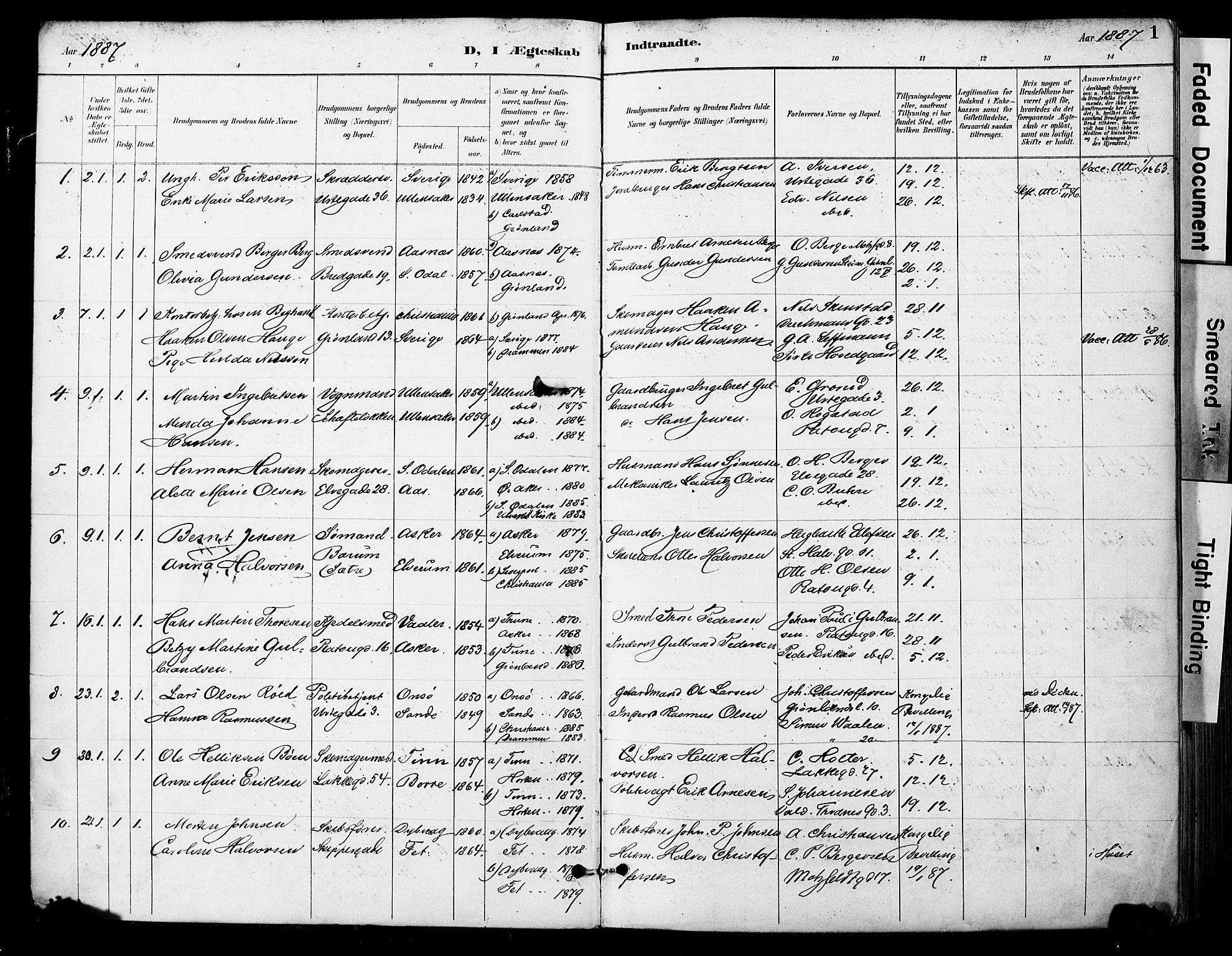 Grønland prestekontor Kirkebøker, AV/SAO-A-10848/F/Fa/L0013: Ministerialbok nr. 13, 1887-1906, s. 1
