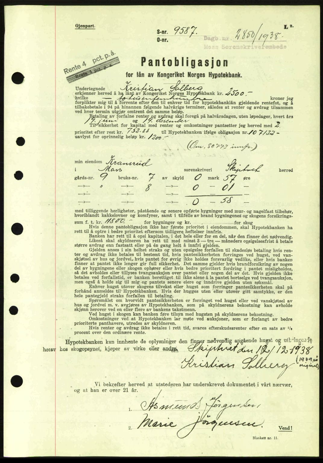 Moss sorenskriveri, SAO/A-10168: Pantebok nr. B6, 1938-1938, Dagboknr: 2850/1938