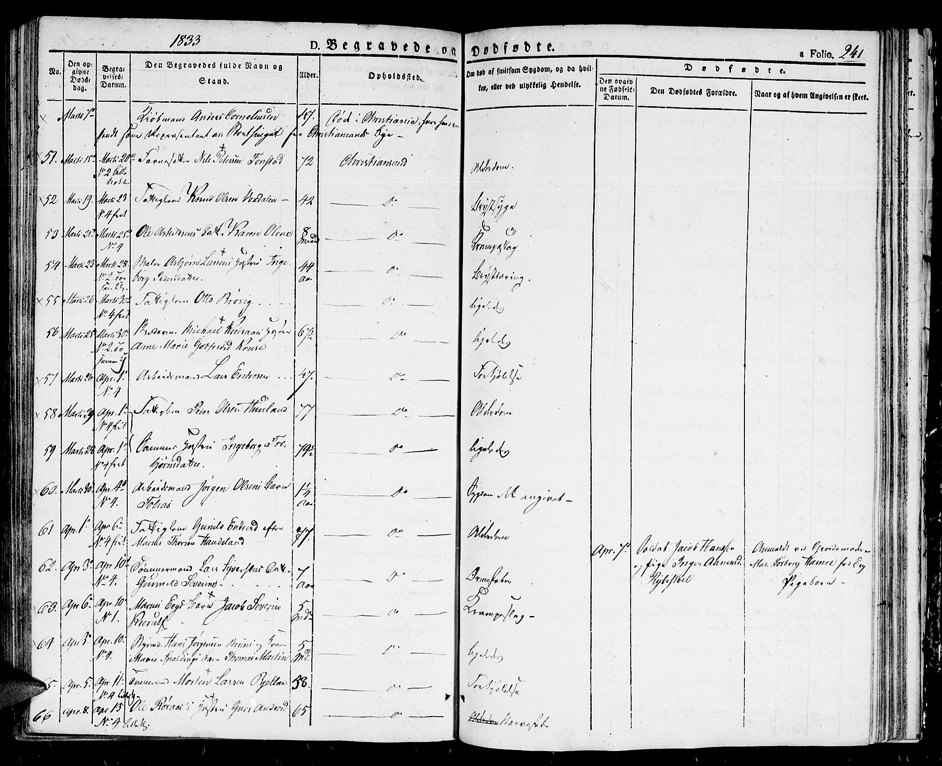 Kristiansand domprosti, AV/SAK-1112-0006/F/Fb/L0007: Klokkerbok nr. B 7, 1829-1837, s. 241