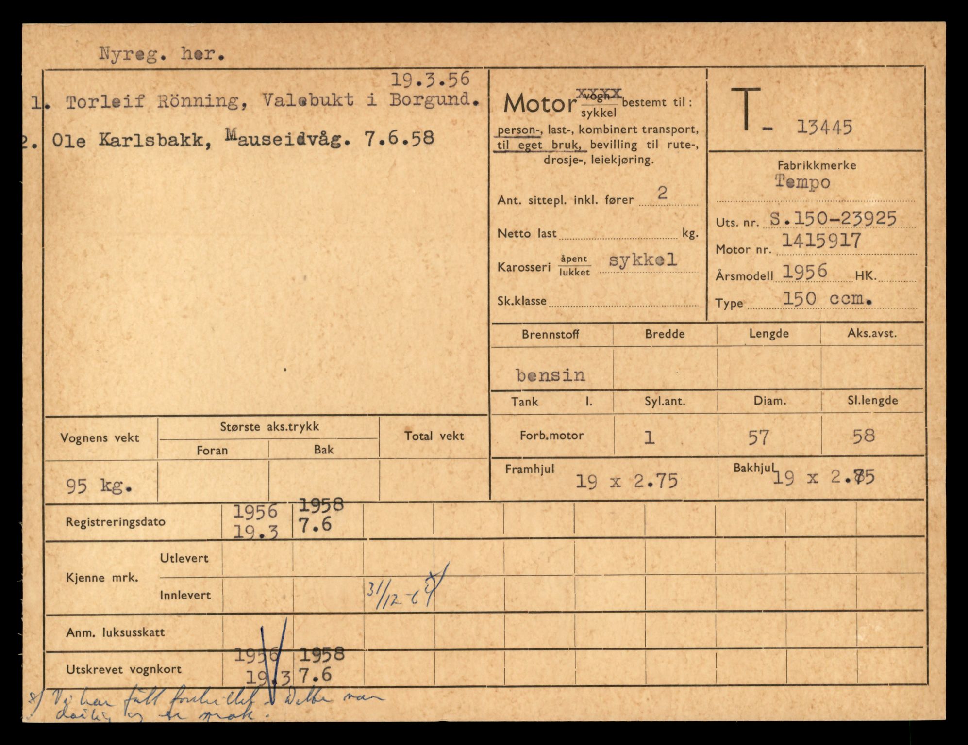 Møre og Romsdal vegkontor - Ålesund trafikkstasjon, AV/SAT-A-4099/F/Fe/L0039: Registreringskort for kjøretøy T 13361 - T 13530, 1927-1998, s. 1437