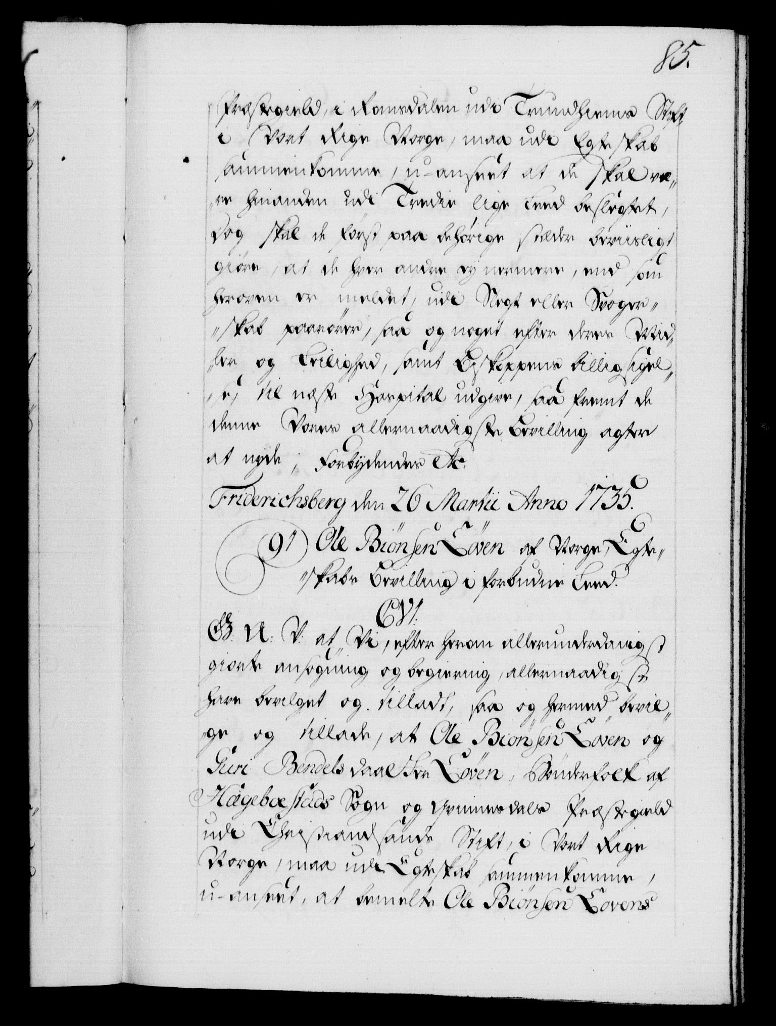Danske Kanselli 1572-1799, AV/RA-EA-3023/F/Fc/Fca/Fcaa/L0029: Norske registre, 1735-1736, s. 85a