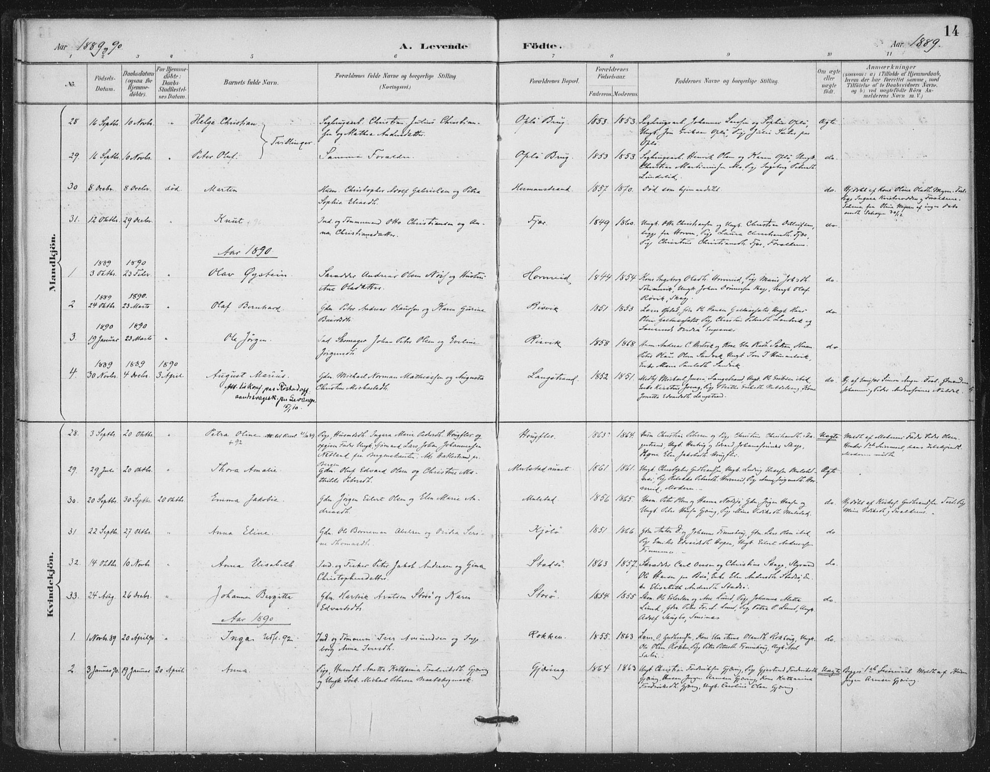 Ministerialprotokoller, klokkerbøker og fødselsregistre - Nord-Trøndelag, AV/SAT-A-1458/780/L0644: Ministerialbok nr. 780A08, 1886-1903, s. 14