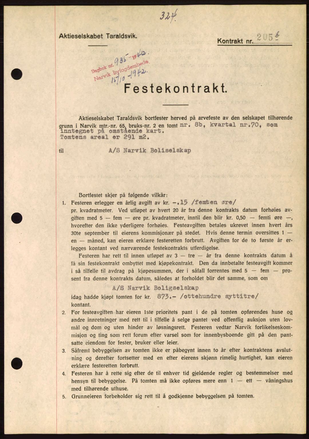 Narvik sorenskriveri, SAT/A-0002/1/2/2C/2Ca: Pantebok nr. A19, 1942-1943, Dagboknr: 935/1942
