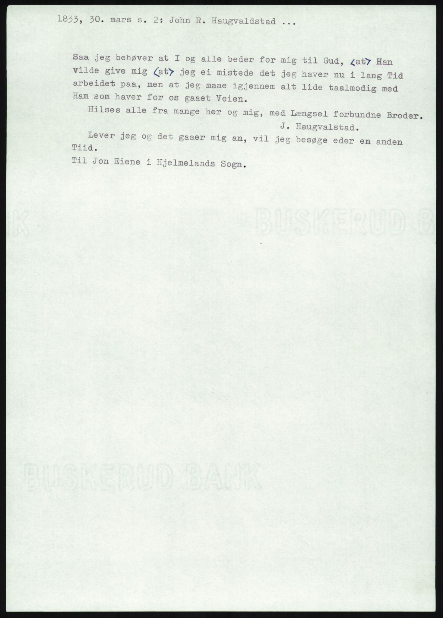 Samlinger til kildeutgivelse, Haugianerbrev, AV/RA-EA-6834/F/L0004: Haugianerbrev IV: 1827-1842, 1827-1842