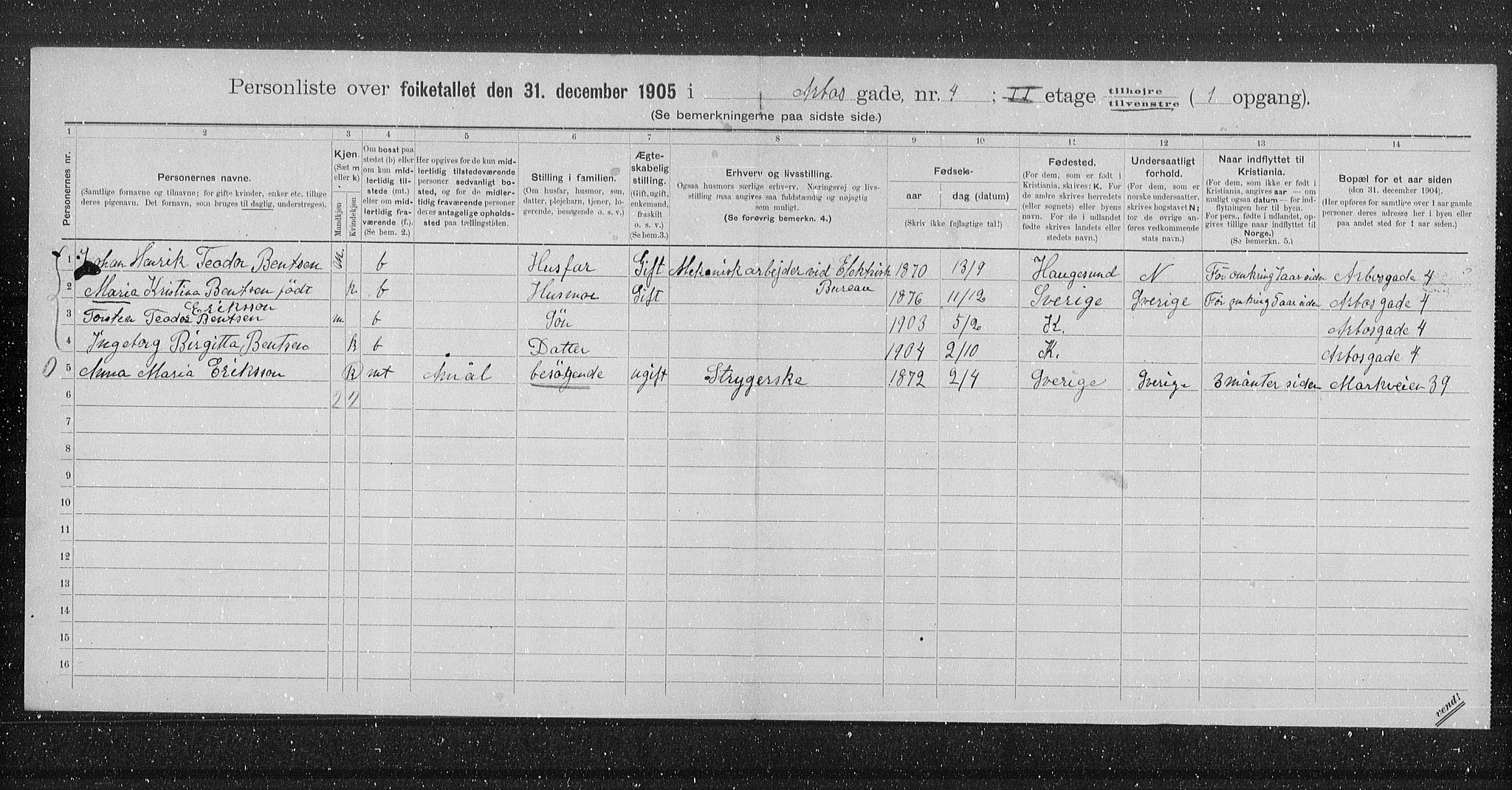 OBA, Kommunal folketelling 31.12.1905 for Kristiania kjøpstad, 1905, s. 1023