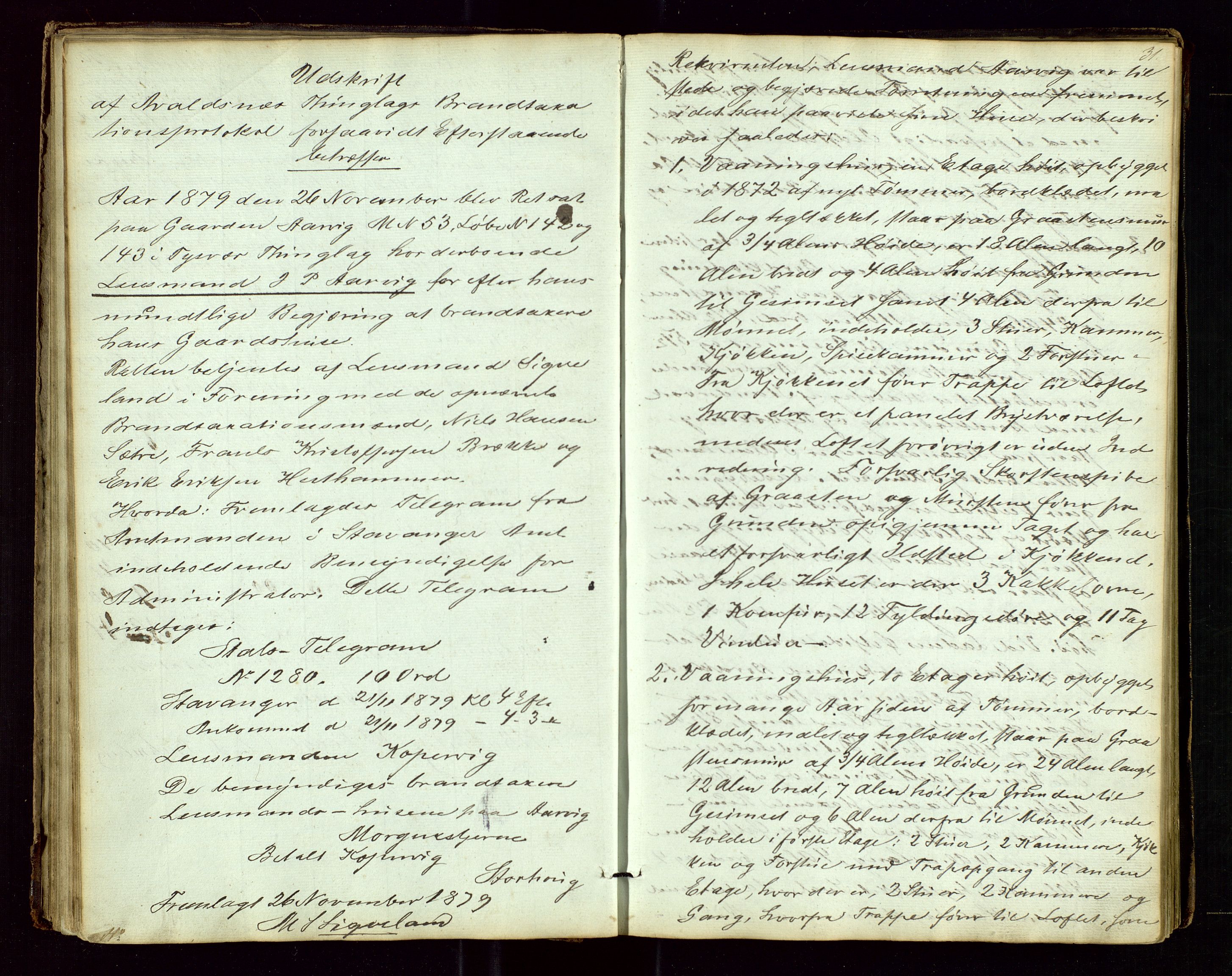 Tysvær lensmannskontor, AV/SAST-A-100192/Goa/L0001: "Brandtaxations-Protocol for Tysvær Thinglaug", 1846-1899, s. 30b-31a