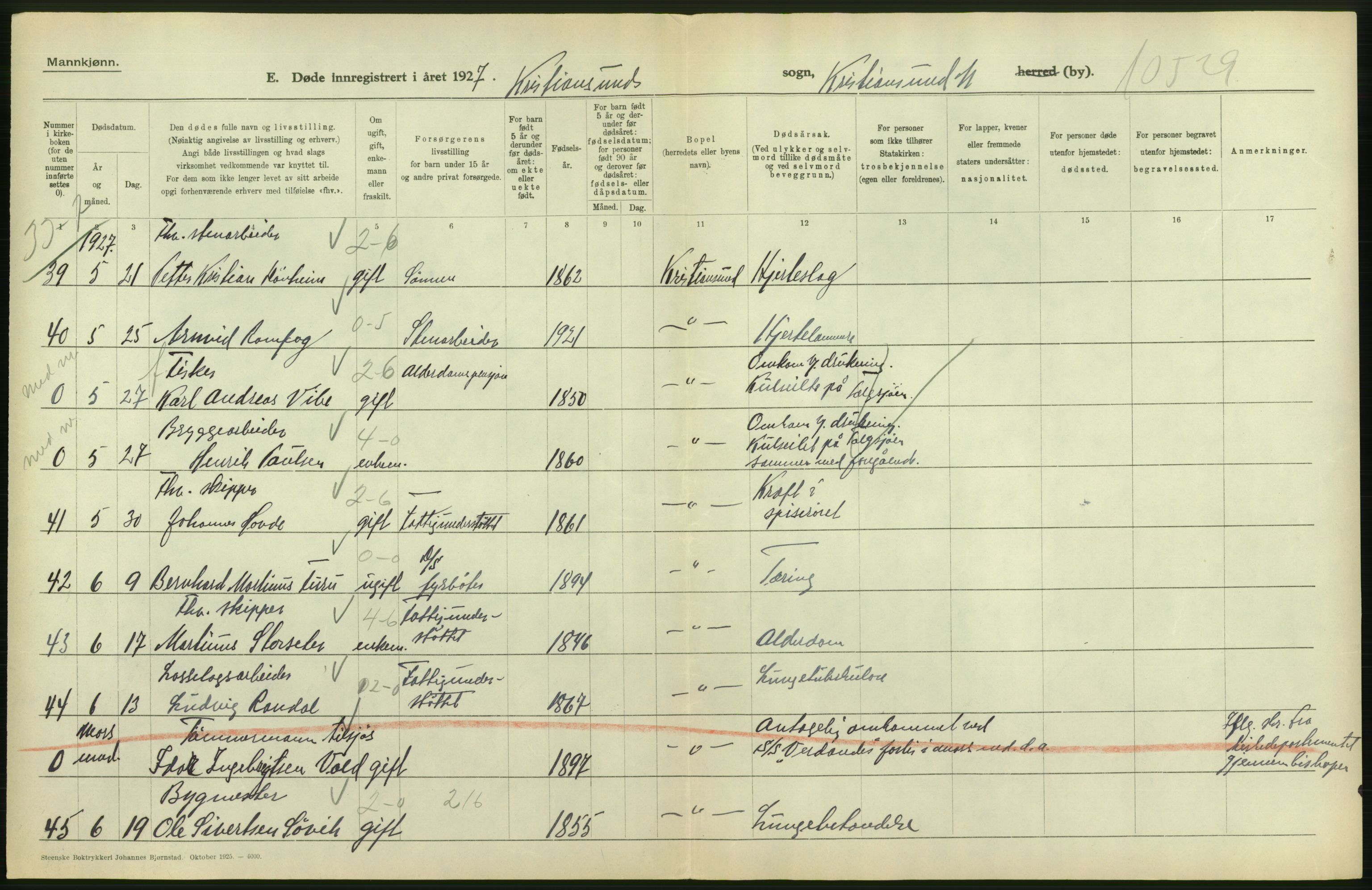 Statistisk sentralbyrå, Sosiodemografiske emner, Befolkning, AV/RA-S-2228/D/Df/Dfc/Dfcg/L0034: Møre fylke: Døde. Bygder og byer., 1927, s. 74