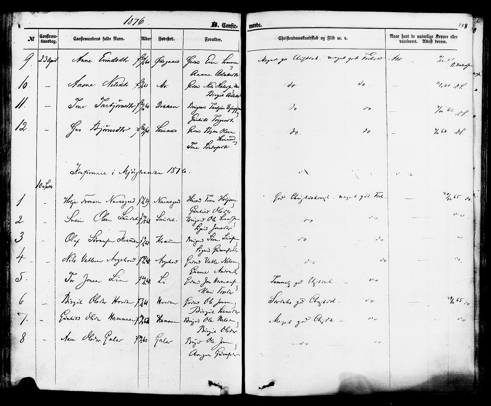 Rauland kirkebøker, AV/SAKO-A-292/F/Fa/L0003: Ministerialbok nr. I 3, 1859-1886, s. 188