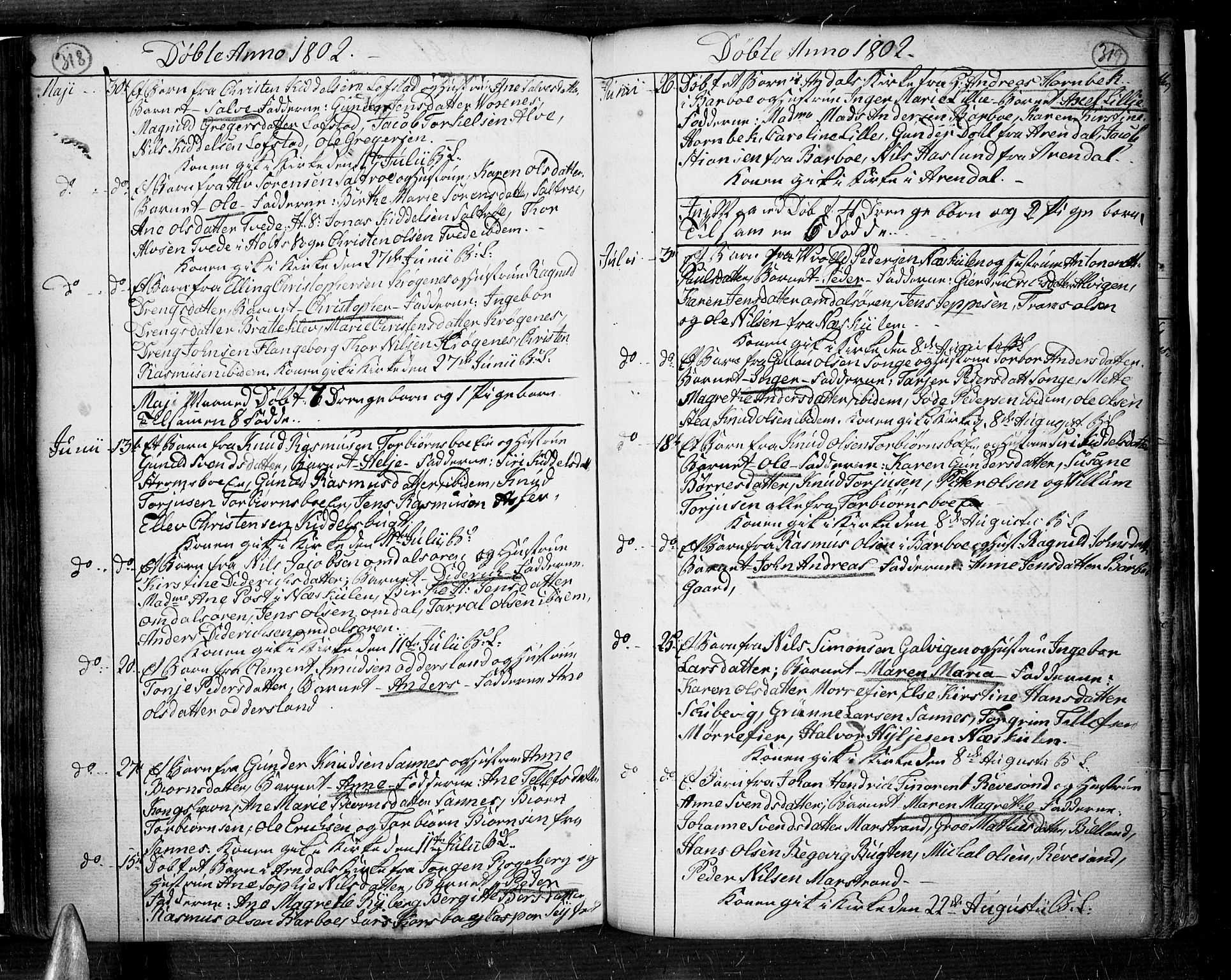 Tromøy sokneprestkontor, AV/SAK-1111-0041/F/Fa/L0002: Ministerialbok nr. A 2, 1773-1808, s. 318-319