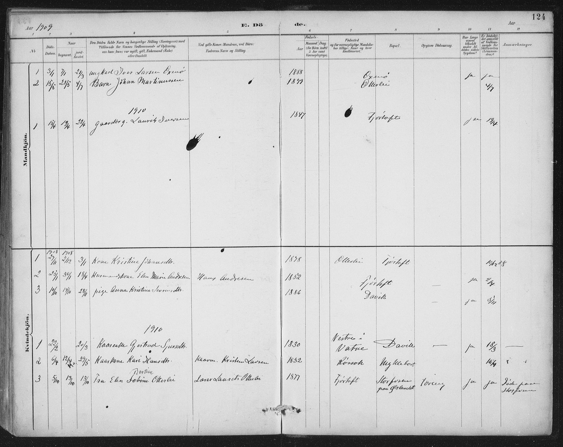 Ministerialprotokoller, klokkerbøker og fødselsregistre - Møre og Romsdal, AV/SAT-A-1454/538/L0522: Ministerialbok nr. 538A01, 1884-1913, s. 124