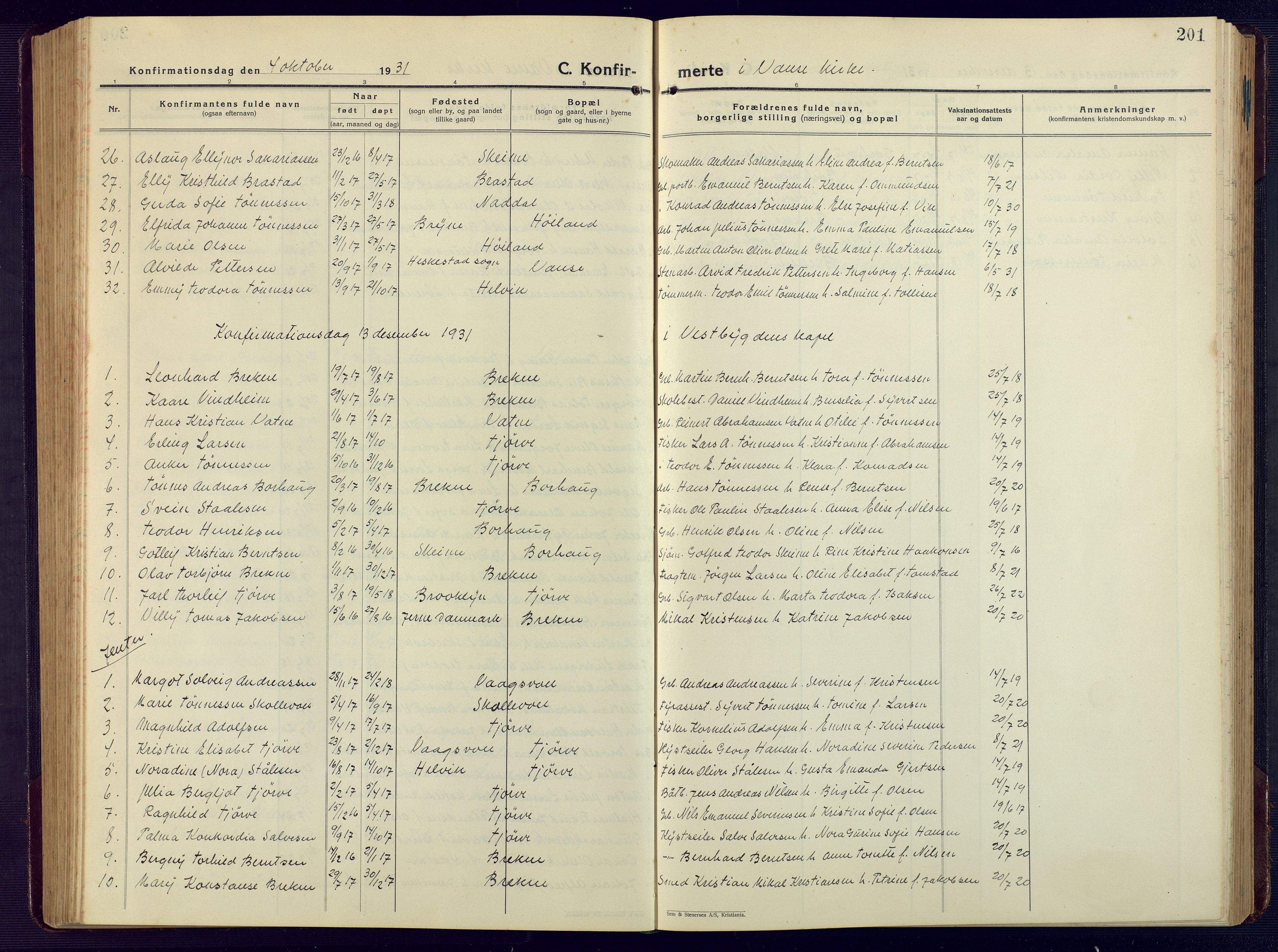 Lista sokneprestkontor, SAK/1111-0027/F/Fb/L0006: Klokkerbok nr. B 6, 1924-1947, s. 201