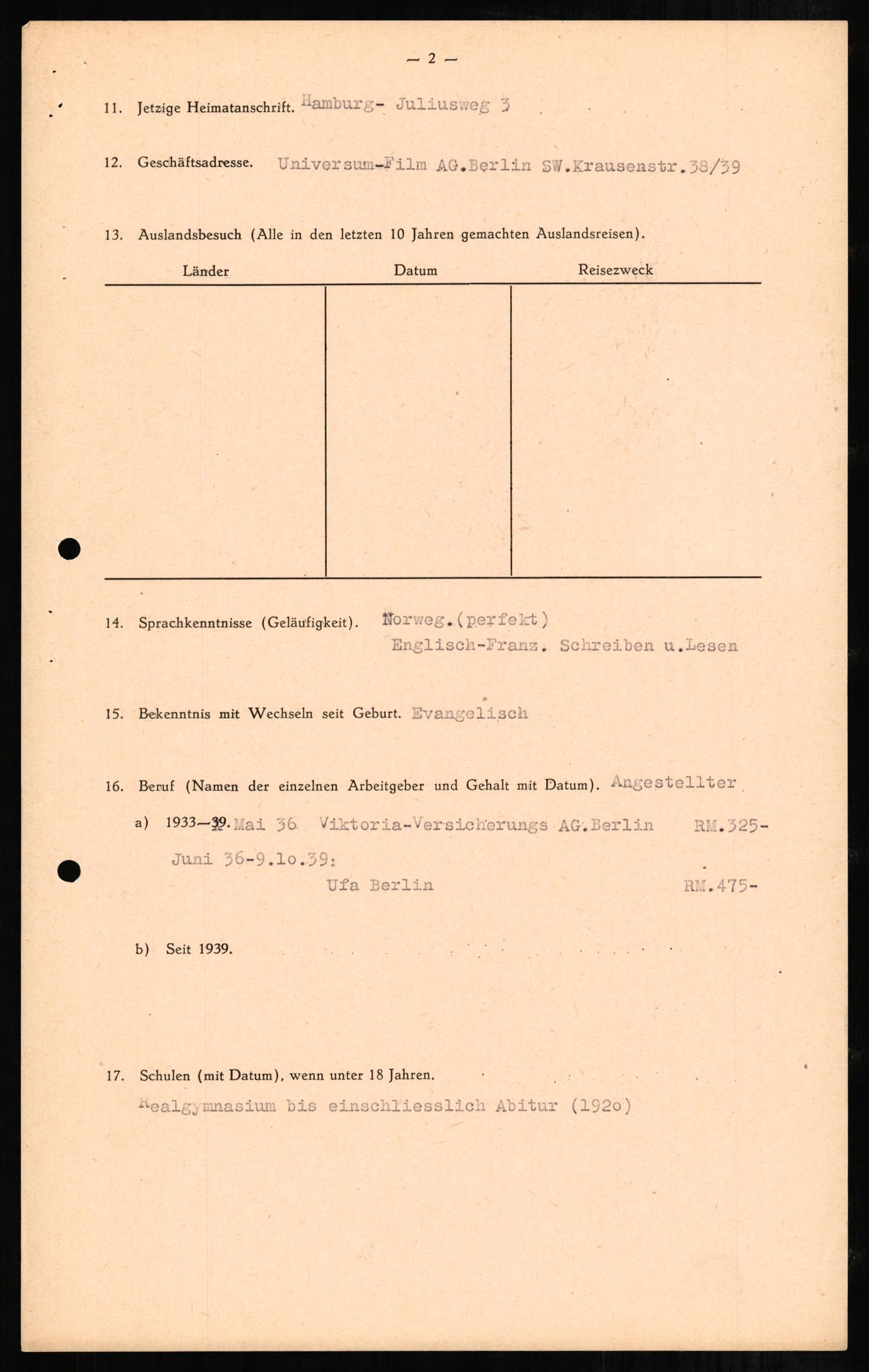 Forsvaret, Forsvarets overkommando II, AV/RA-RAFA-3915/D/Db/L0002: CI Questionaires. Tyske okkupasjonsstyrker i Norge. Tyskere., 1945-1946, s. 290