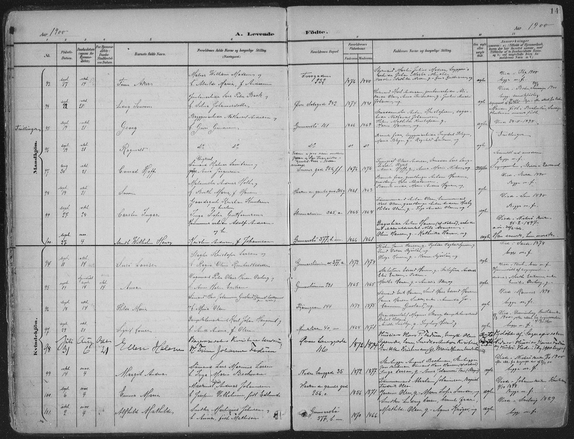 Tønsberg kirkebøker, AV/SAKO-A-330/F/Fa/L0014: Ministerialbok nr. I 14, 1900-1913, s. 14