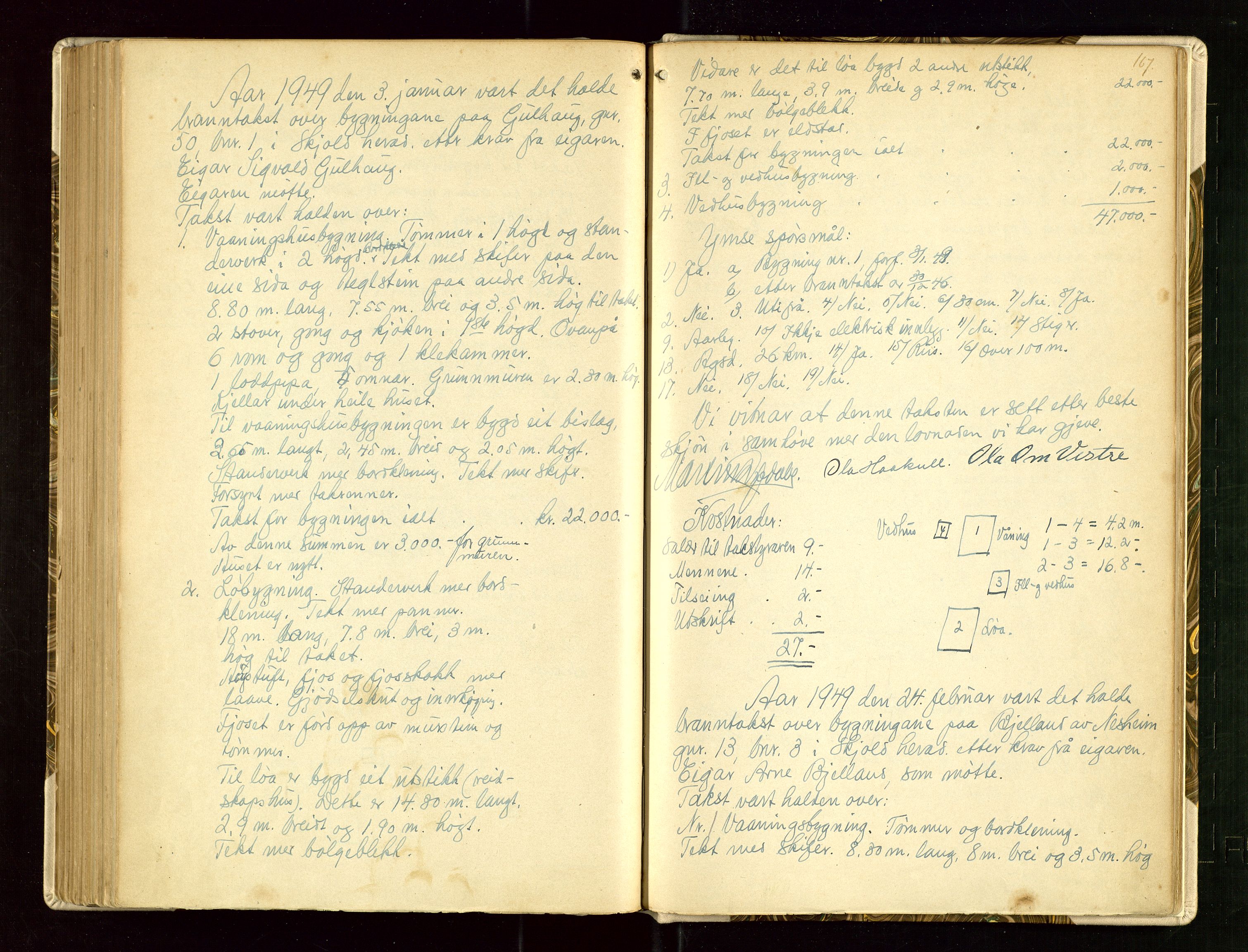 Skjold lensmannskontor, AV/SAST-A-100182/Goa/L0002: "Brandtaksasjons-Protokol for Skjolds Thinglag", 1890-1949, s. 166b-167a