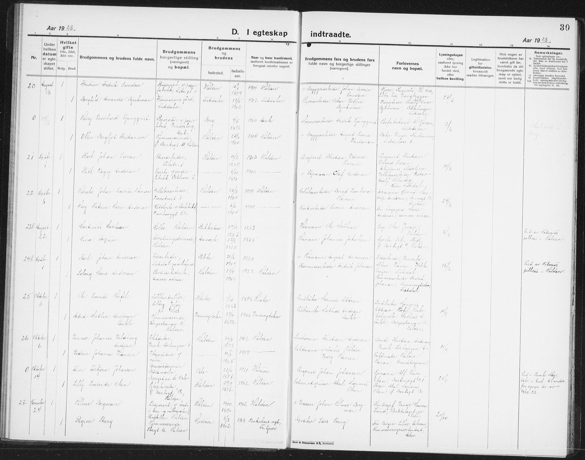 Halden prestekontor Kirkebøker, SAO/A-10909/G/Ga/L0014: Klokkerbok nr. 14, 1925-1943, s. 30