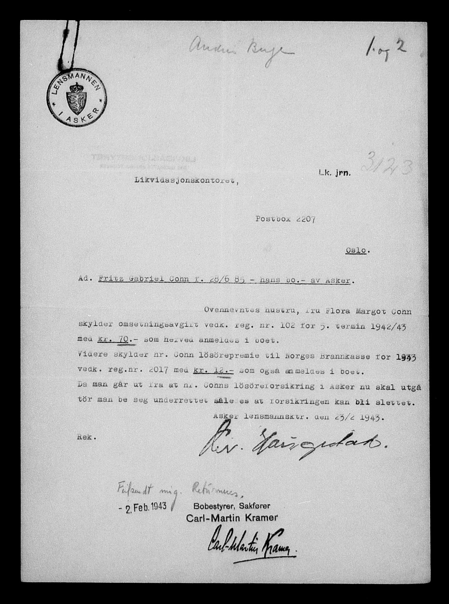 Justisdepartementet, Tilbakeføringskontoret for inndratte formuer, AV/RA-S-1564/H/Hc/Hcc/L0928: --, 1945-1947, s. 474