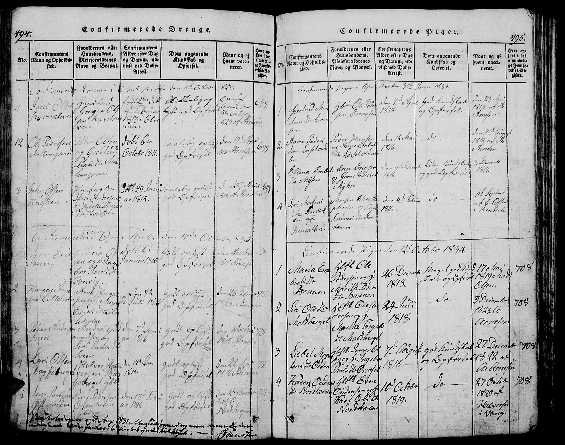 Trysil prestekontor, AV/SAH-PREST-046/H/Ha/Hab/L0005: Klokkerbok nr. 5, 1814-1877, s. 494-495