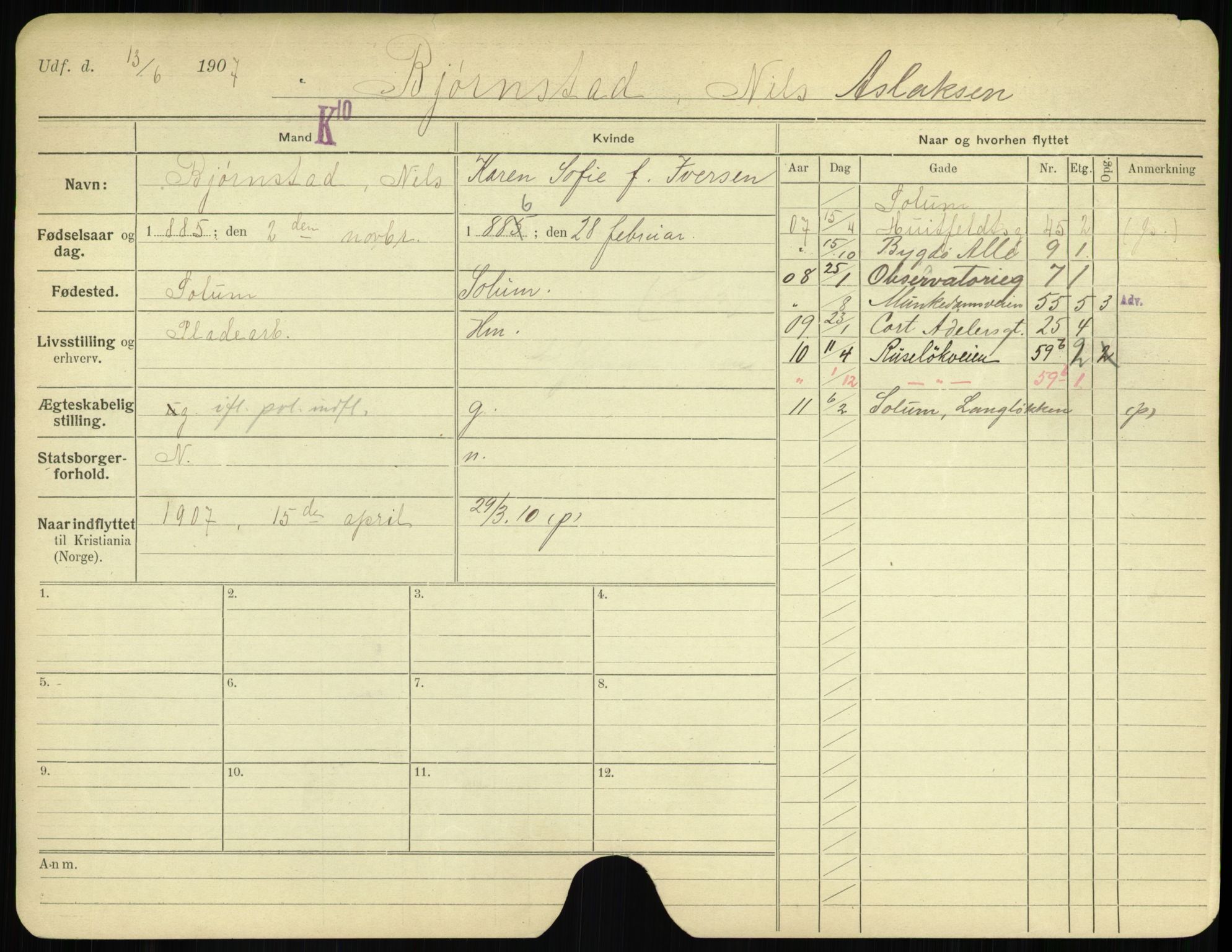 Oslo folkeregister, Registerkort, AV/SAO-A-11715/F/Fa/Fac/L0002: Menn, 1906-1914, s. 50a