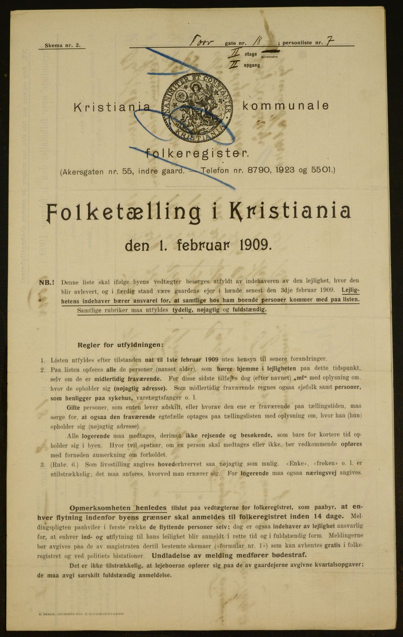 OBA, Kommunal folketelling 1.2.1909 for Kristiania kjøpstad, 1909, s. 103433