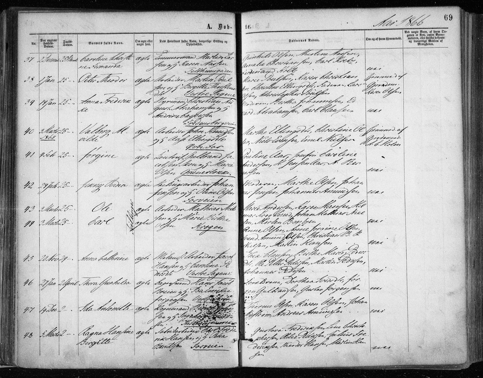 Gamle Aker prestekontor Kirkebøker, AV/SAO-A-10617a/F/L0002: Ministerialbok nr. 2, 1864-1872, s. 69