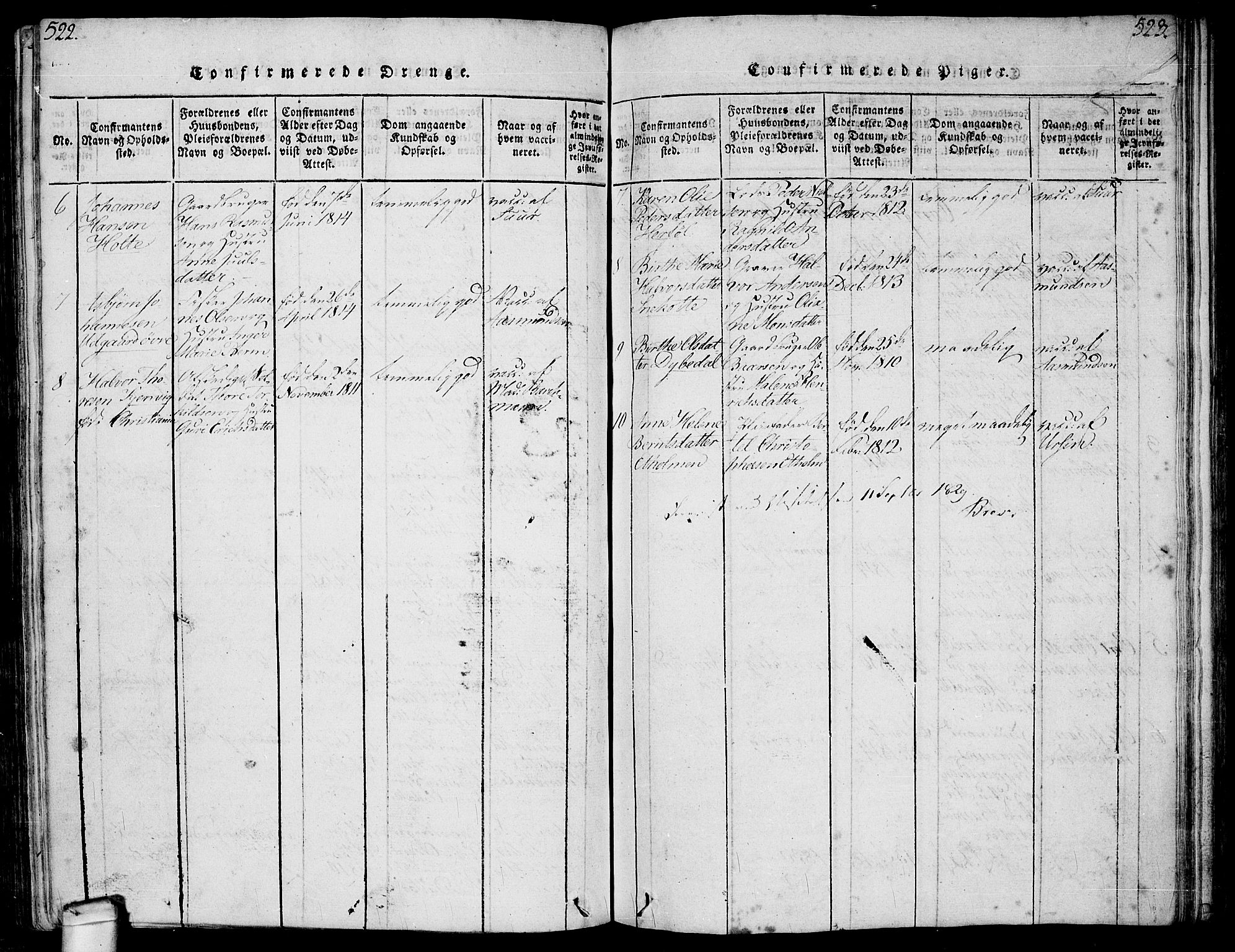 Hvaler prestekontor Kirkebøker, AV/SAO-A-2001/F/Fa/L0005: Ministerialbok nr. I 5, 1816-1845, s. 522-523