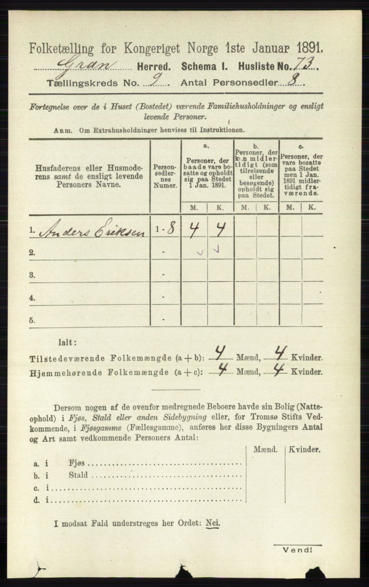 RA, Folketelling 1891 for 0534 Gran herred, 1891, s. 4126