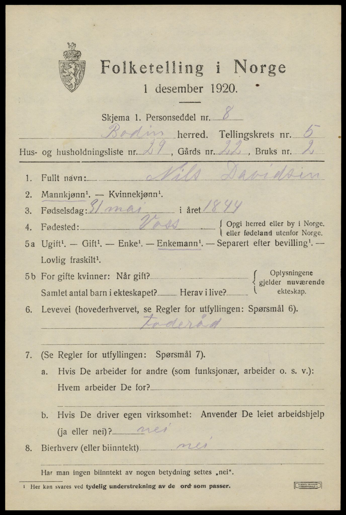 SAT, Folketelling 1920 for 1843 Bodin herred, 1920, s. 3288