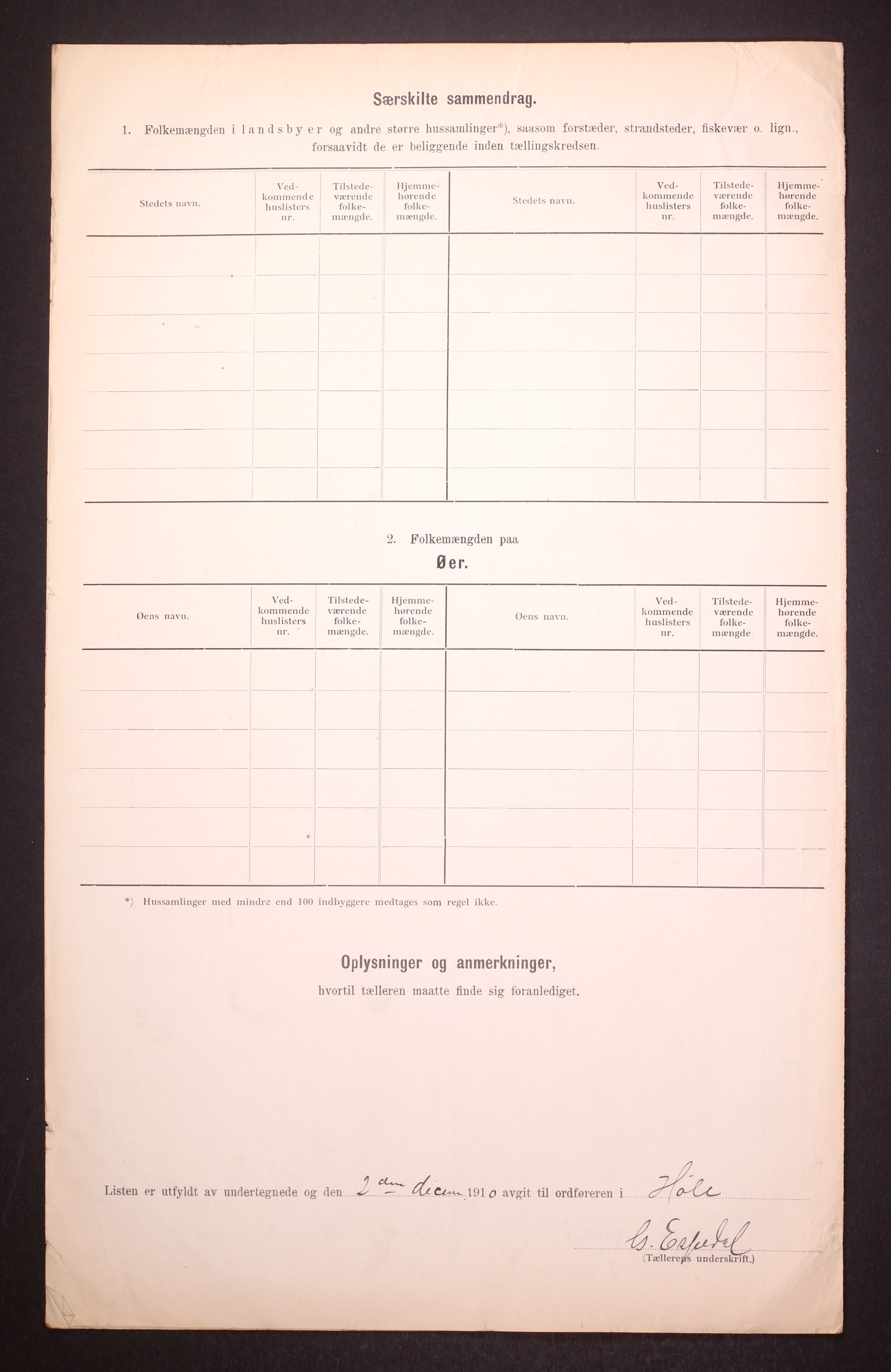 RA, Folketelling 1910 for 1128 Høle herred, 1910, s. 6