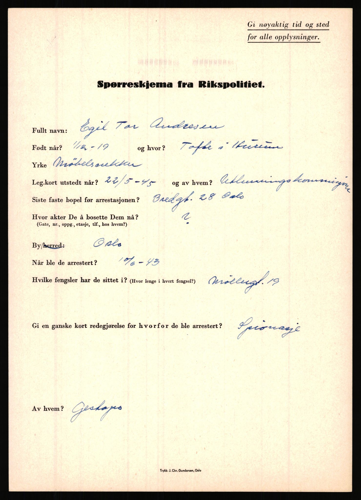 Rikspolitisjefen, AV/RA-S-1560/L/L0001: Abelseth, Rudolf - Berentsen, Odd, 1940-1945, s. 699