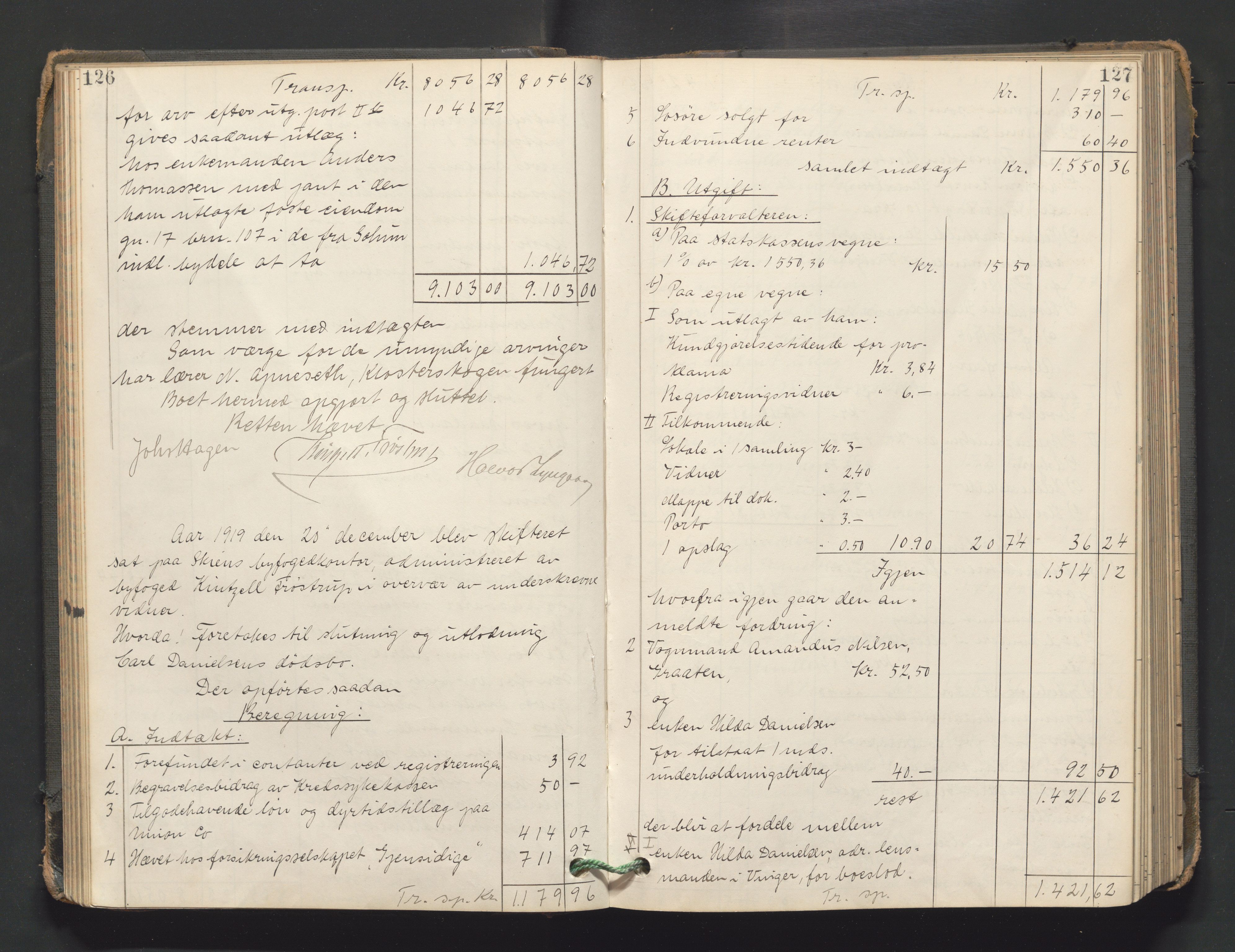 Skien byfogd, AV/SAKO-A-219/H/He/L0004: Skifteutlodningsprotokoll, 1915-1925, s. 126-127