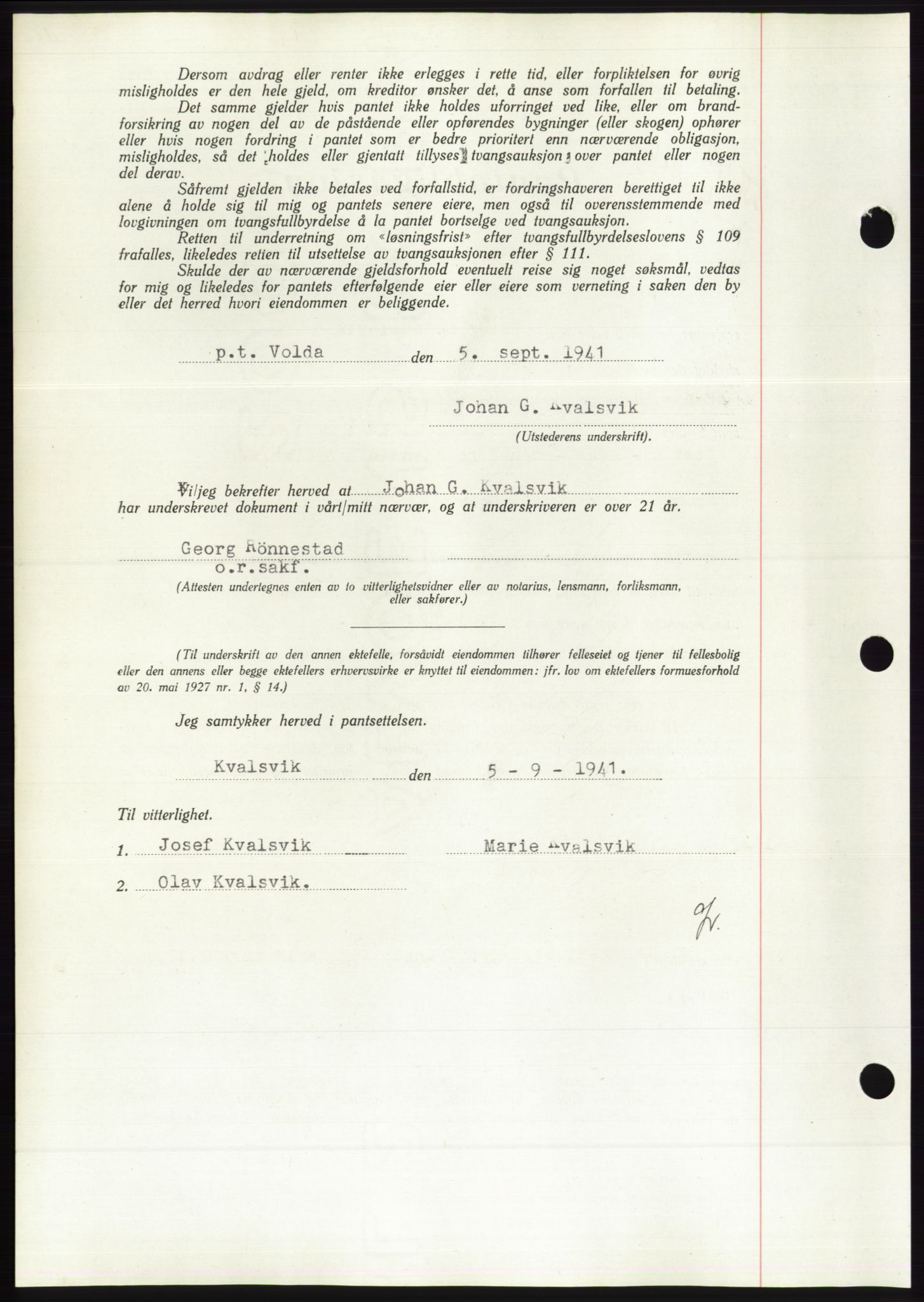 Søre Sunnmøre sorenskriveri, AV/SAT-A-4122/1/2/2C/L0071: Pantebok nr. 65, 1941-1941, Dagboknr: 929/1941