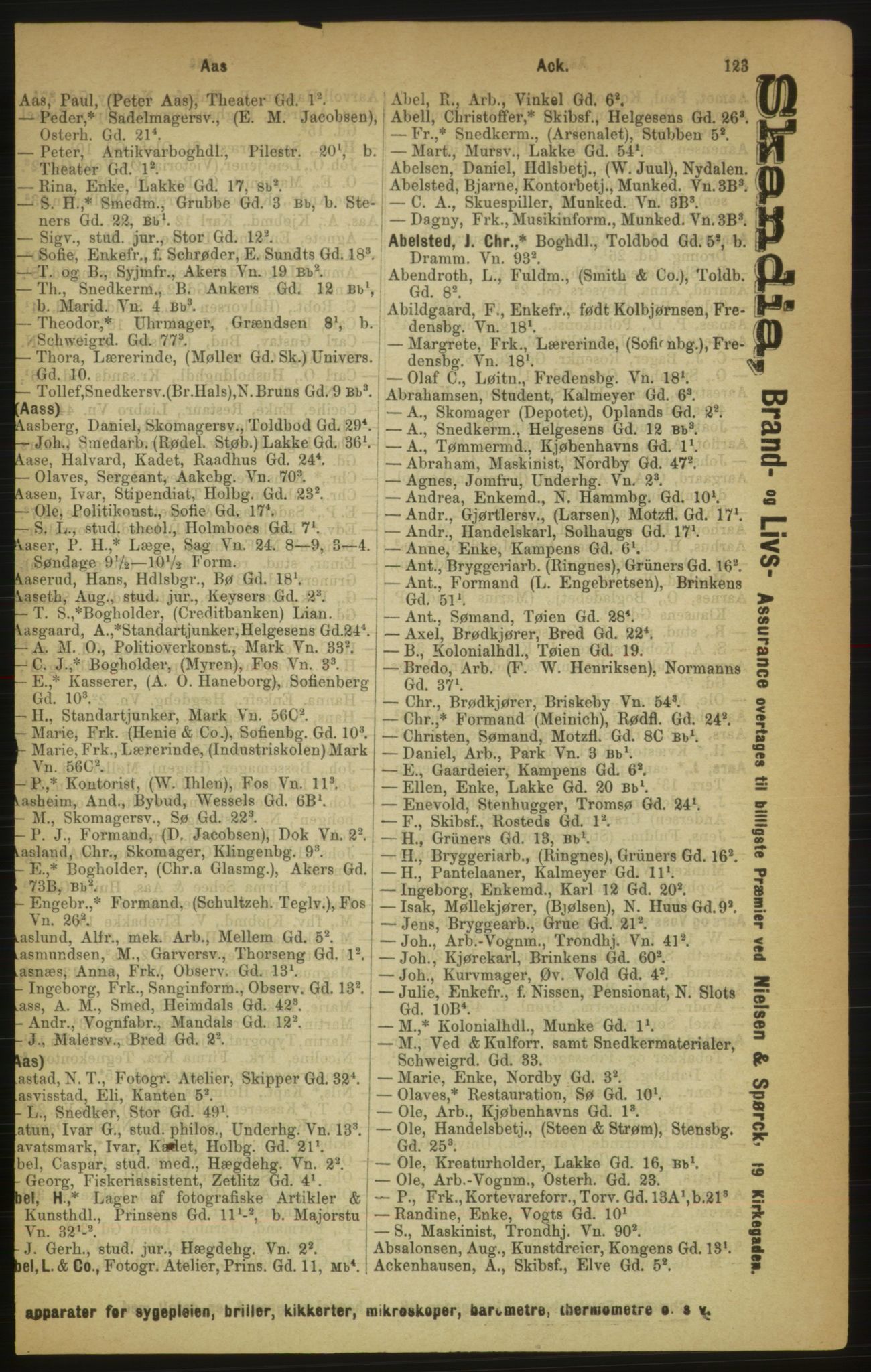 Kristiania/Oslo adressebok, PUBL/-, 1888, s. 123