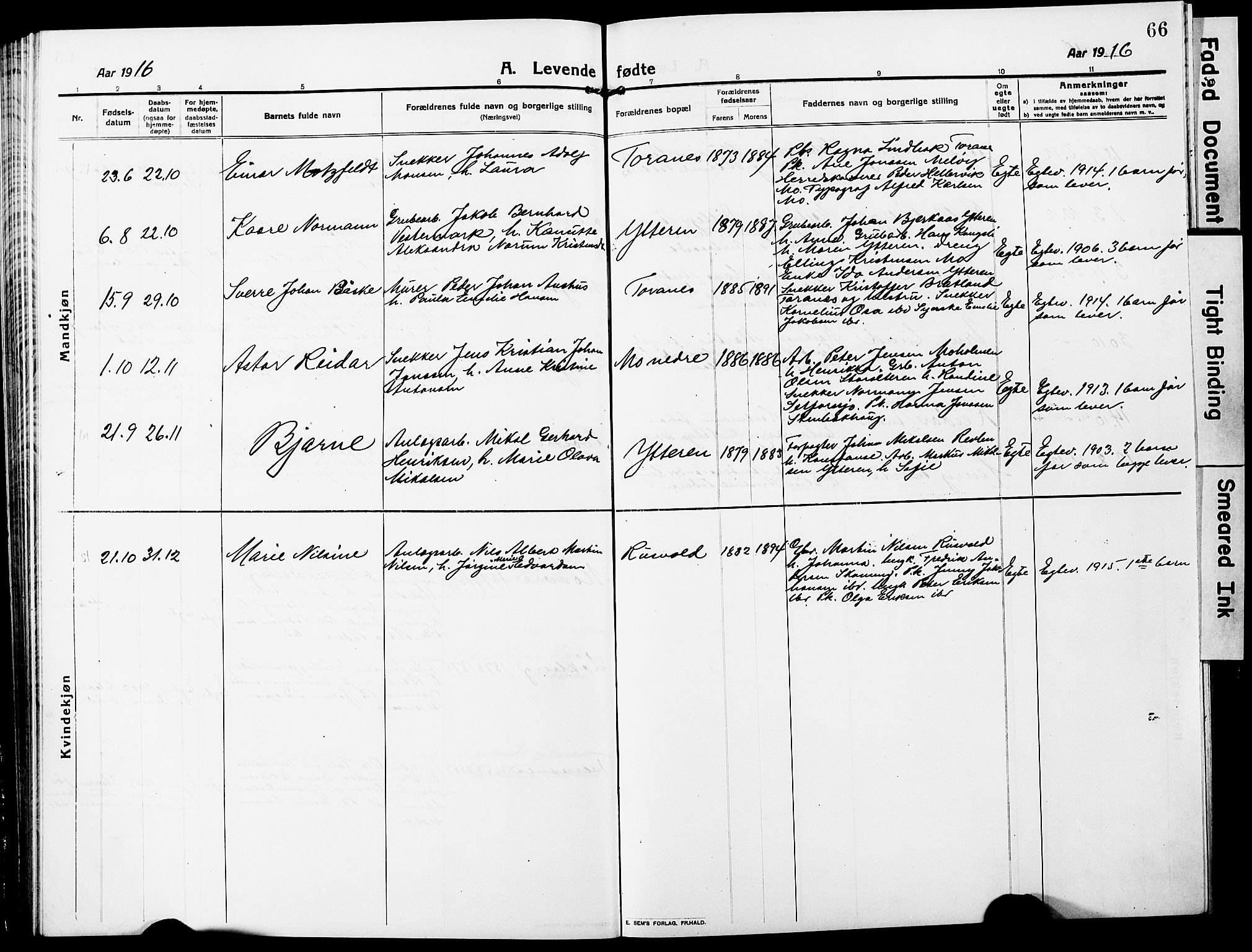Ministerialprotokoller, klokkerbøker og fødselsregistre - Nordland, AV/SAT-A-1459/827/L0423: Klokkerbok nr. 827C12, 1912-1930, s. 66