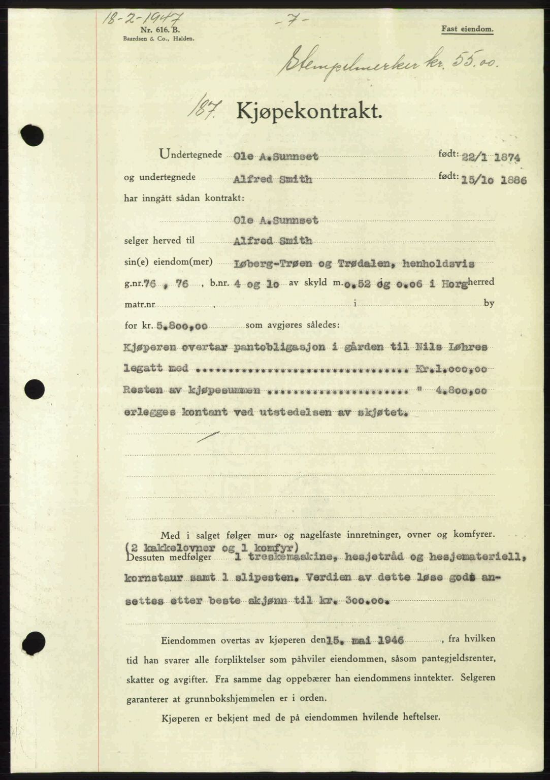 Gauldal sorenskriveri, SAT/A-0014/1/2/2C: Pantebok nr. A3, 1947-1947, Dagboknr: 187/1947