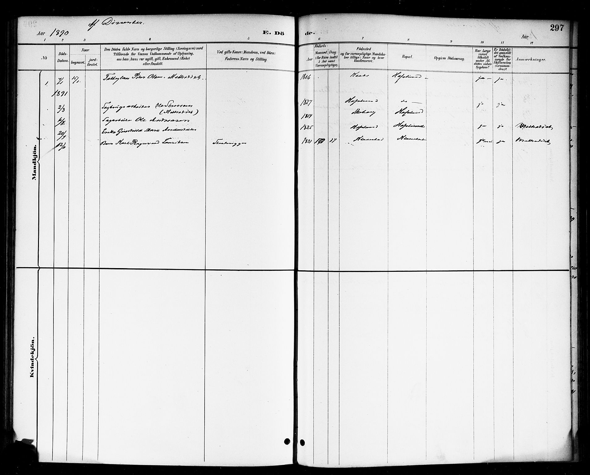Skjeberg prestekontor Kirkebøker, SAO/A-10923/F/Fa/L0009: Ministerialbok nr. I 9, 1886-1897, s. 297