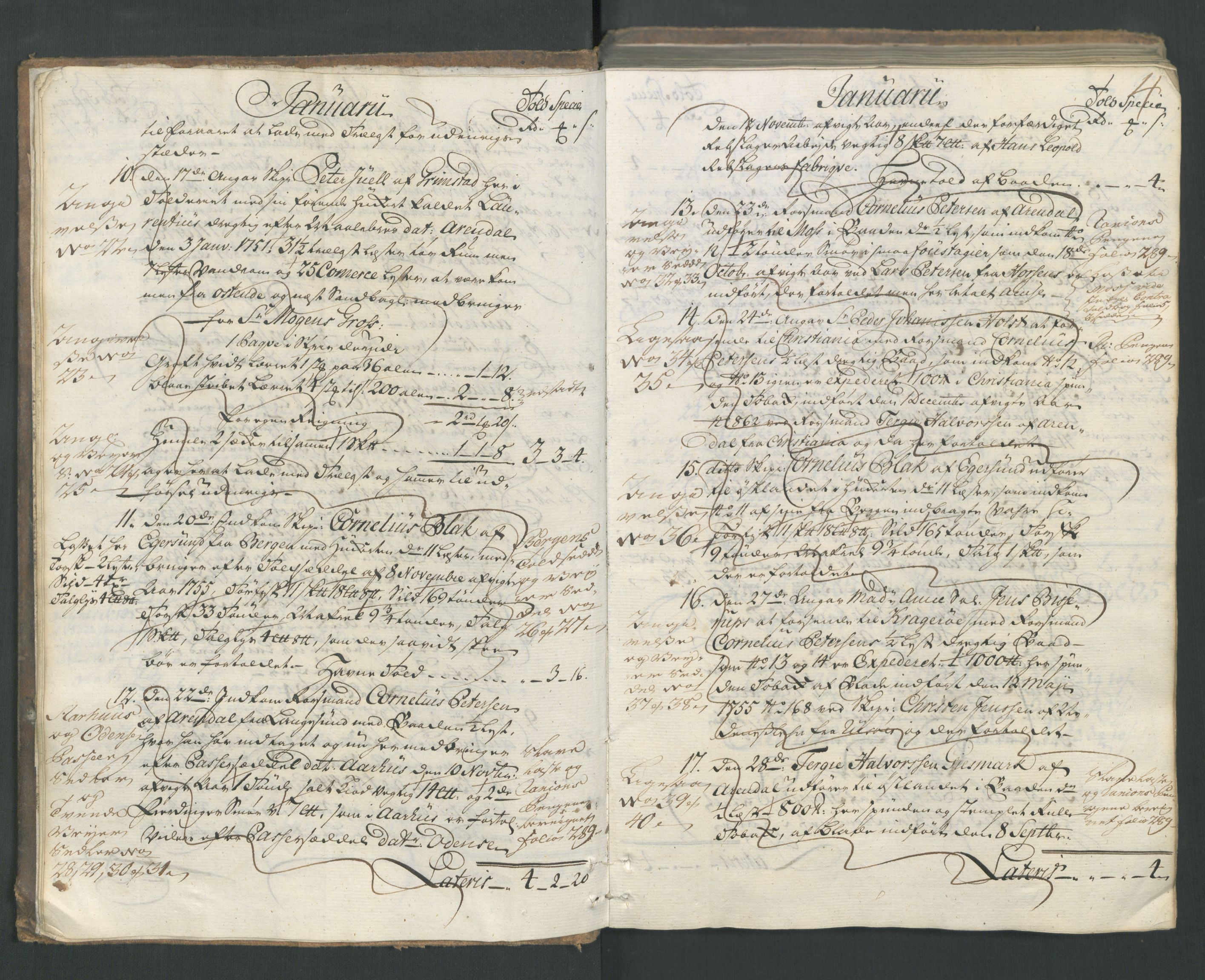 Generaltollkammeret, tollregnskaper, AV/RA-EA-5490/R15/L0029/0001: Tollregnskaper Arendal / Inngående hovedtollbok, 1756, s. 3b-4a