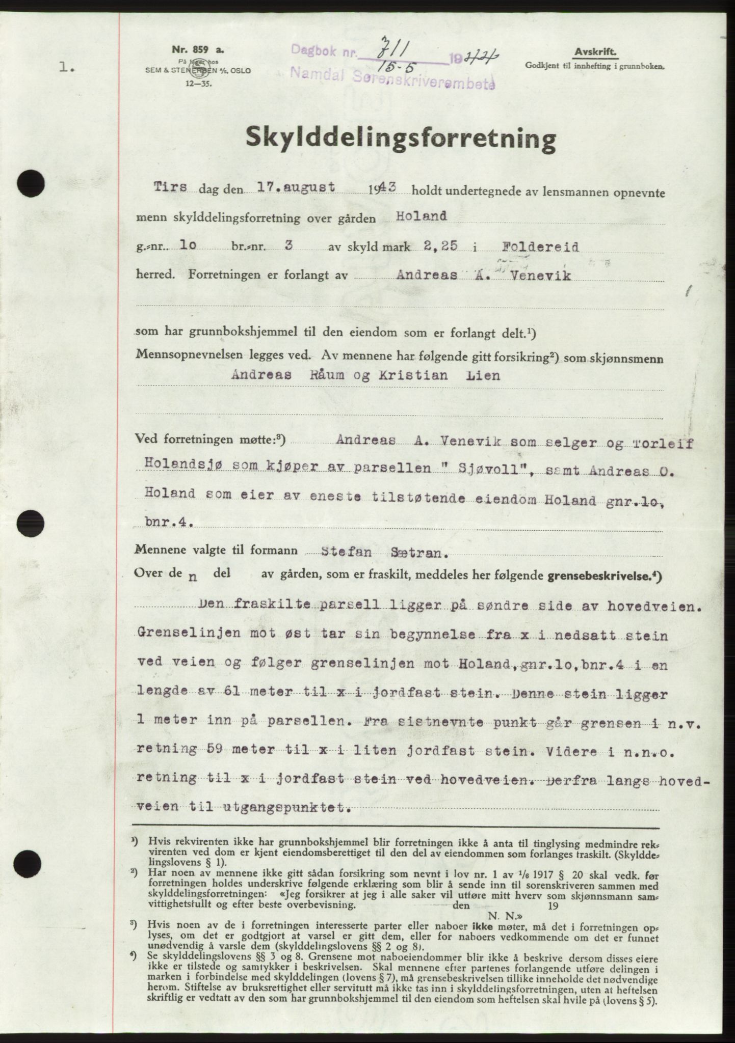 Namdal sorenskriveri, SAT/A-4133/1/2/2C: Pantebok nr. -, 1944-1945, Dagboknr: 711/1944