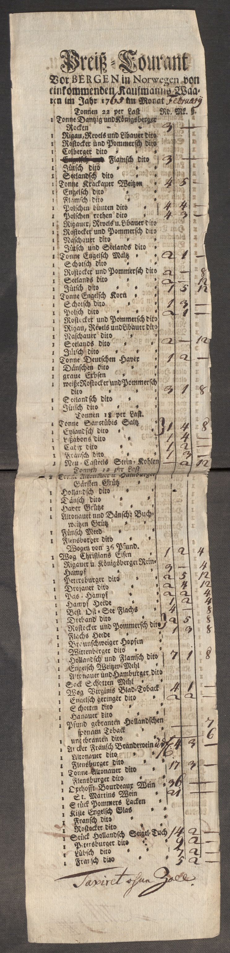 Rentekammeret inntil 1814, Realistisk ordnet avdeling, AV/RA-EA-4070/Oe/L0009: [Ø1]: Nordafjelske priskuranter, 1759-1768, s. 276